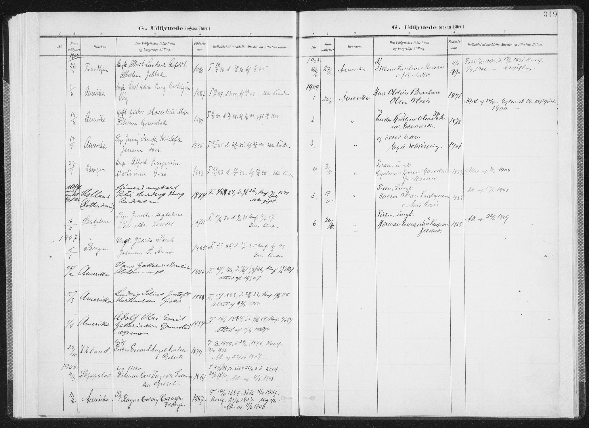 Ministerialprotokoller, klokkerbøker og fødselsregistre - Nordland, AV/SAT-A-1459/805/L0103: Parish register (official) no. 805A08II, 1900-1909, p. 319