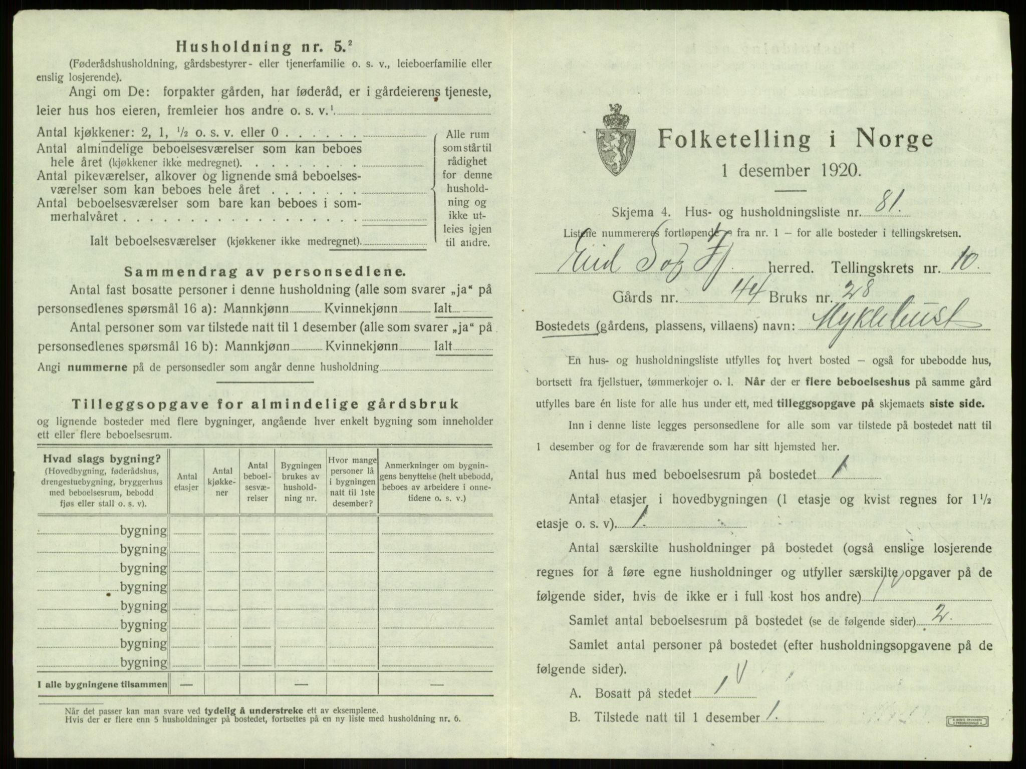 SAB, 1920 census for Eid, 1920, p. 832