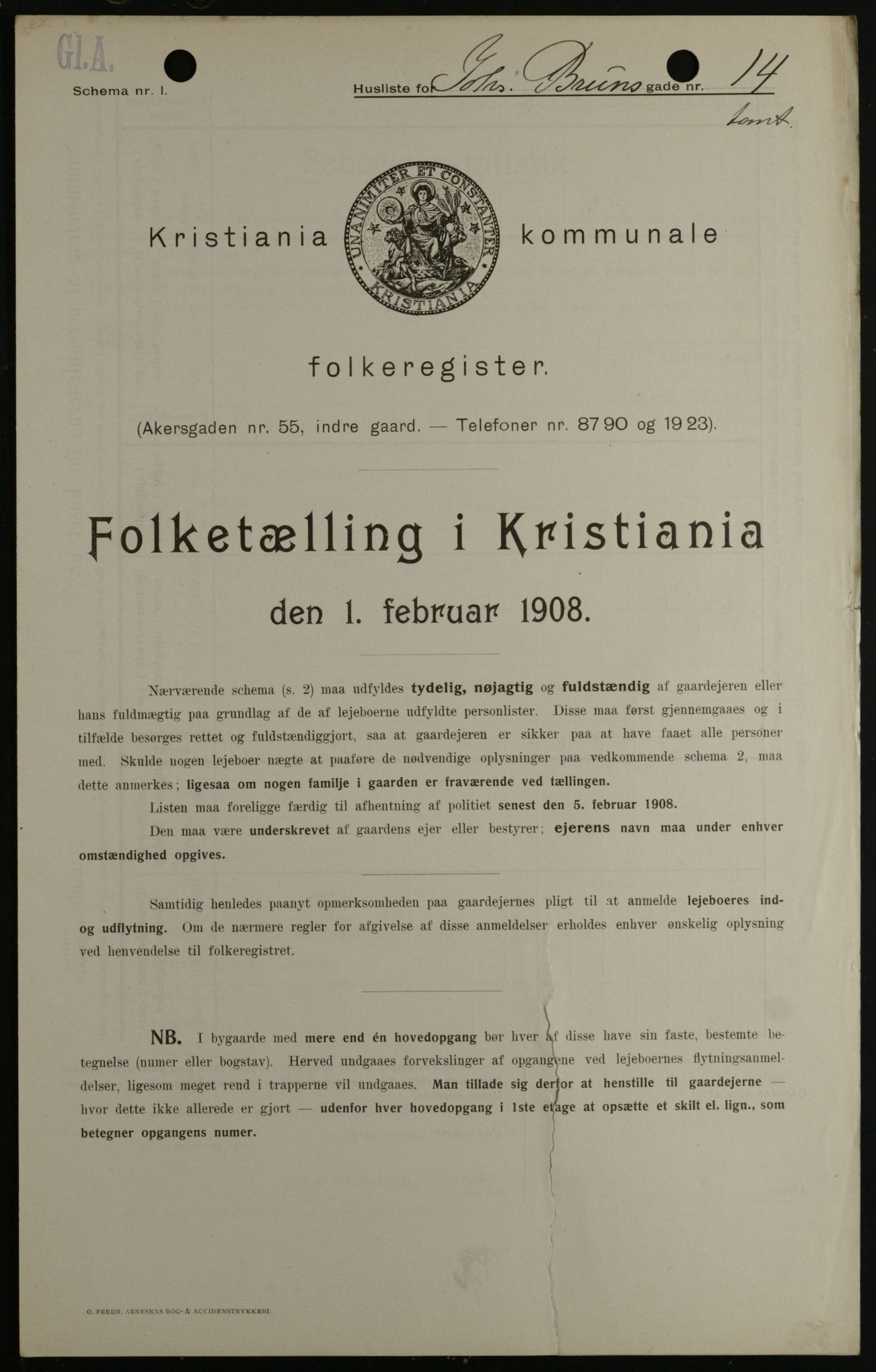 OBA, Municipal Census 1908 for Kristiania, 1908, p. 42145