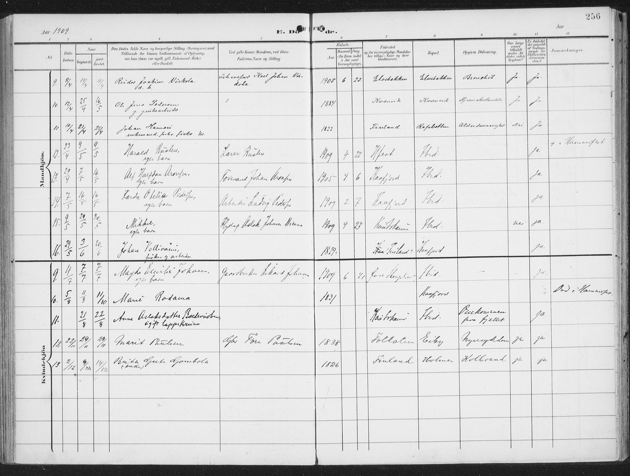 Alta sokneprestkontor, AV/SATØ-S-1338/H/Ha/L0005.kirke: Parish register (official) no. 5, 1904-1918, p. 256