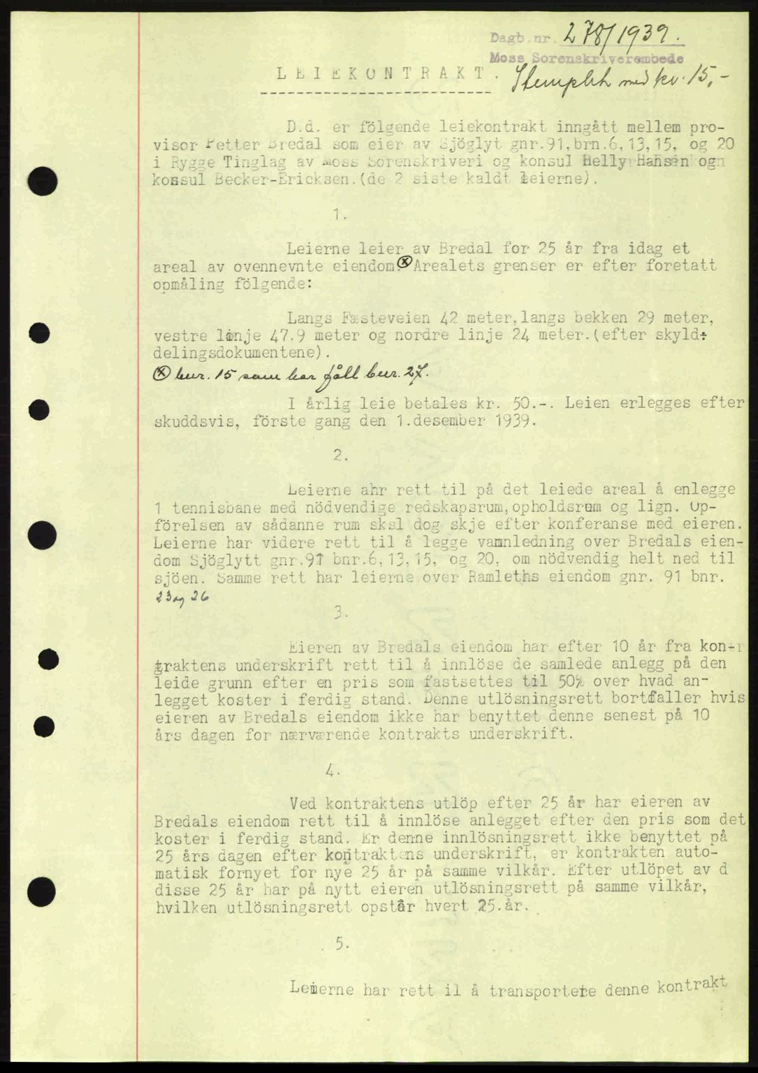 Moss sorenskriveri, SAO/A-10168: Mortgage book no. A5, 1938-1939, Diary no: : 278/1939
