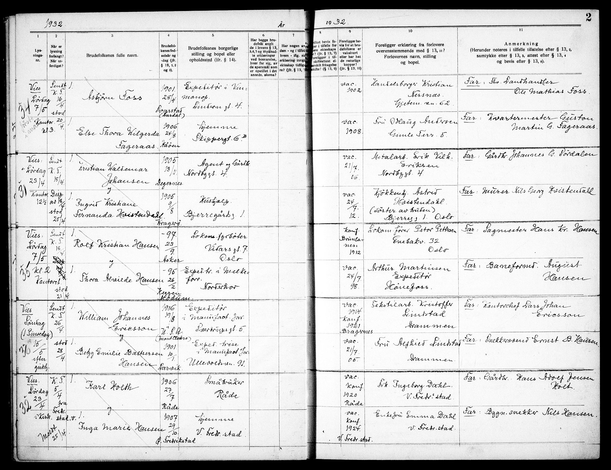 Garnisonsmenigheten Kirkebøker, AV/SAO-A-10846/H/Ha/L0011: Banns register no. I 11, 1932-1936, p. 2