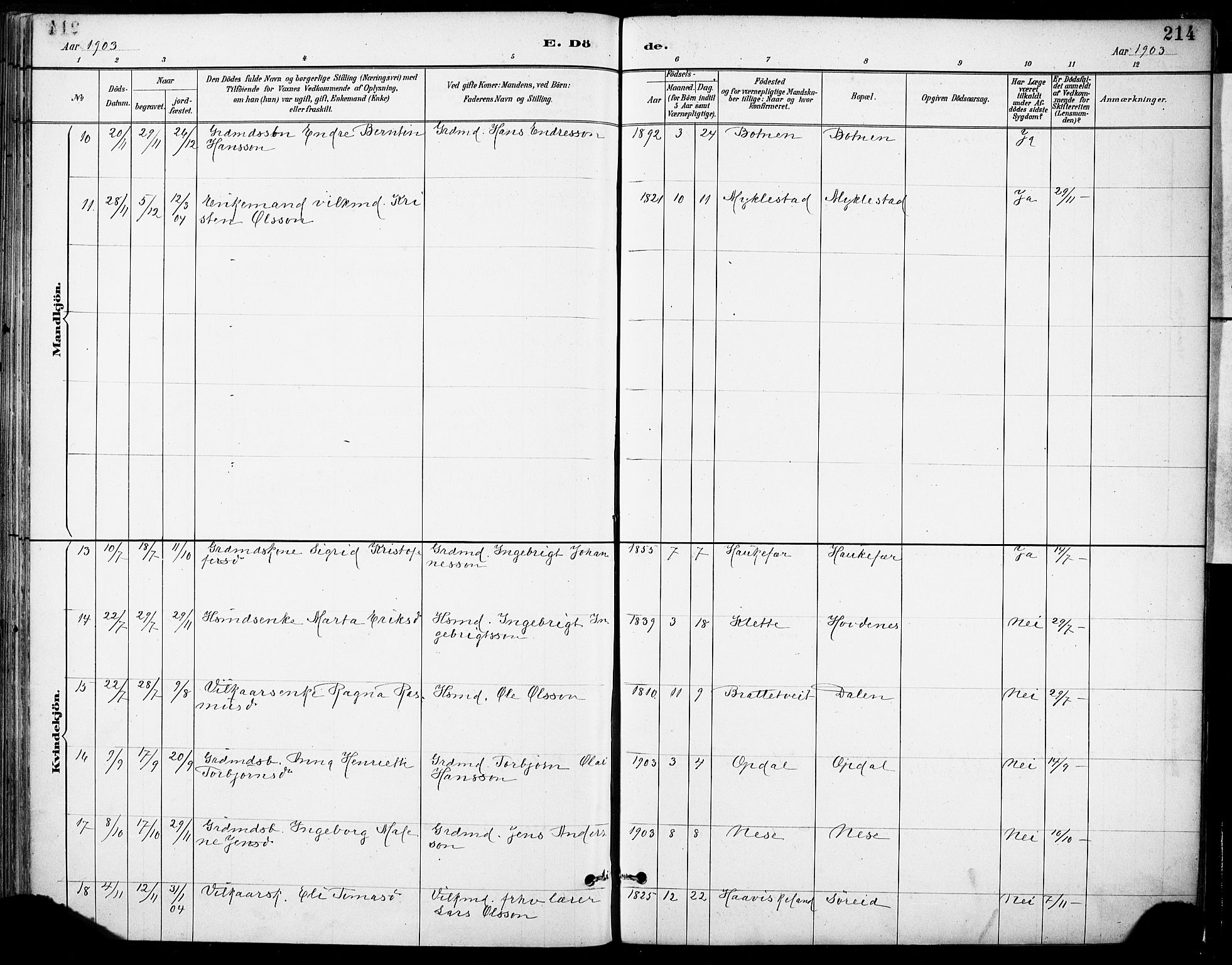 Tysnes sokneprestembete, AV/SAB-A-78601/H/Haa: Parish register (official) no. D 1, 1887-1904, p. 214