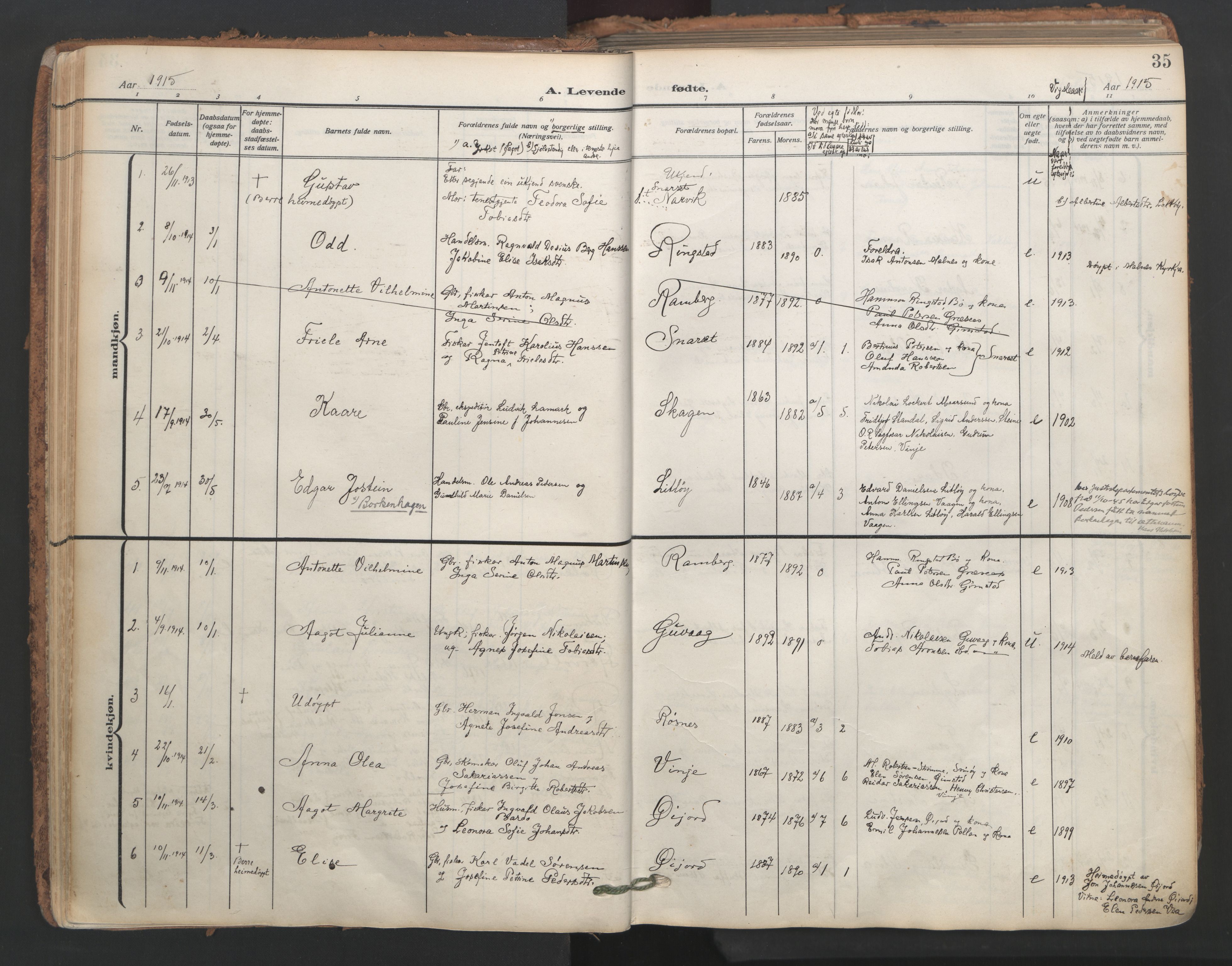 Ministerialprotokoller, klokkerbøker og fødselsregistre - Nordland, SAT/A-1459/891/L1306: Parish register (official) no. 891A11, 1911-1927, p. 35