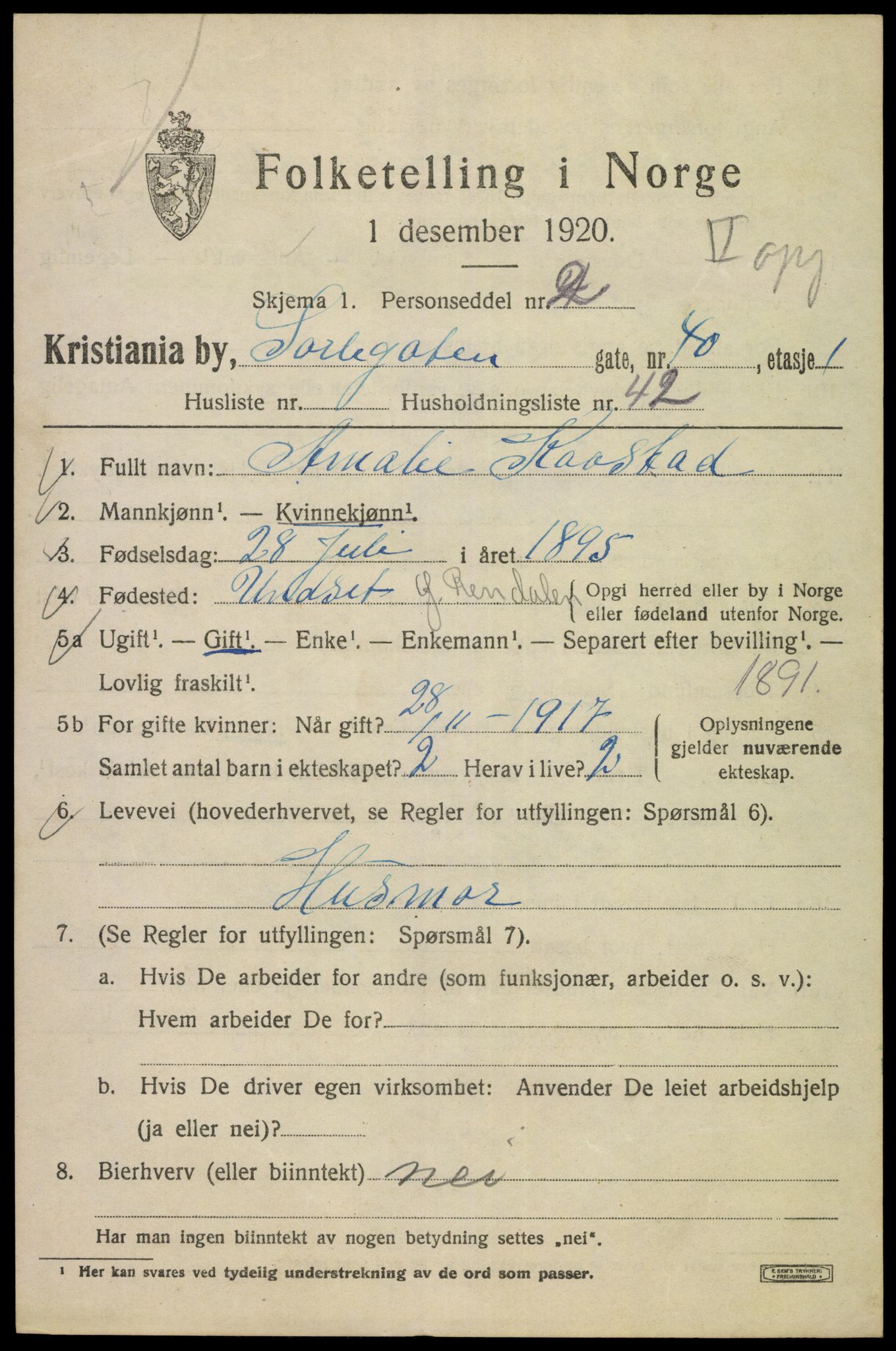 SAO, 1920 census for Kristiania, 1920, p. 562767