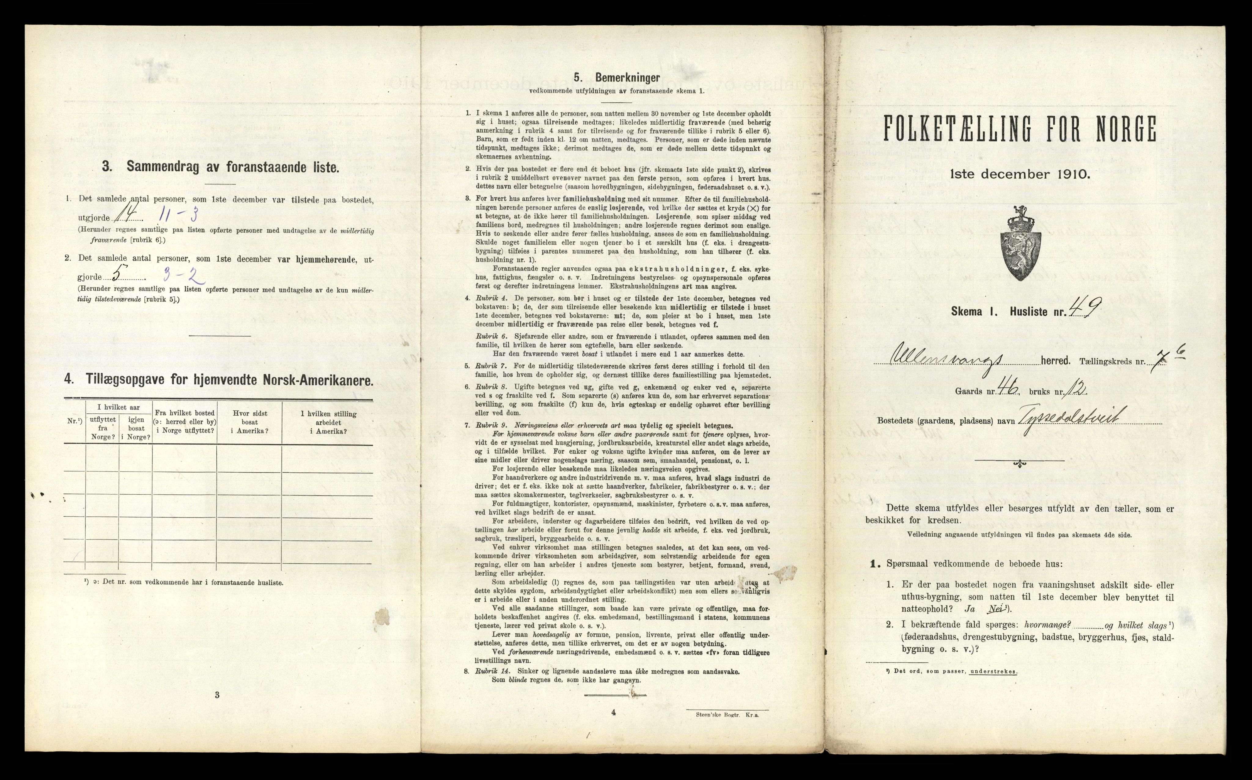 RA, 1910 census for Ullensvang, 1910, p. 953