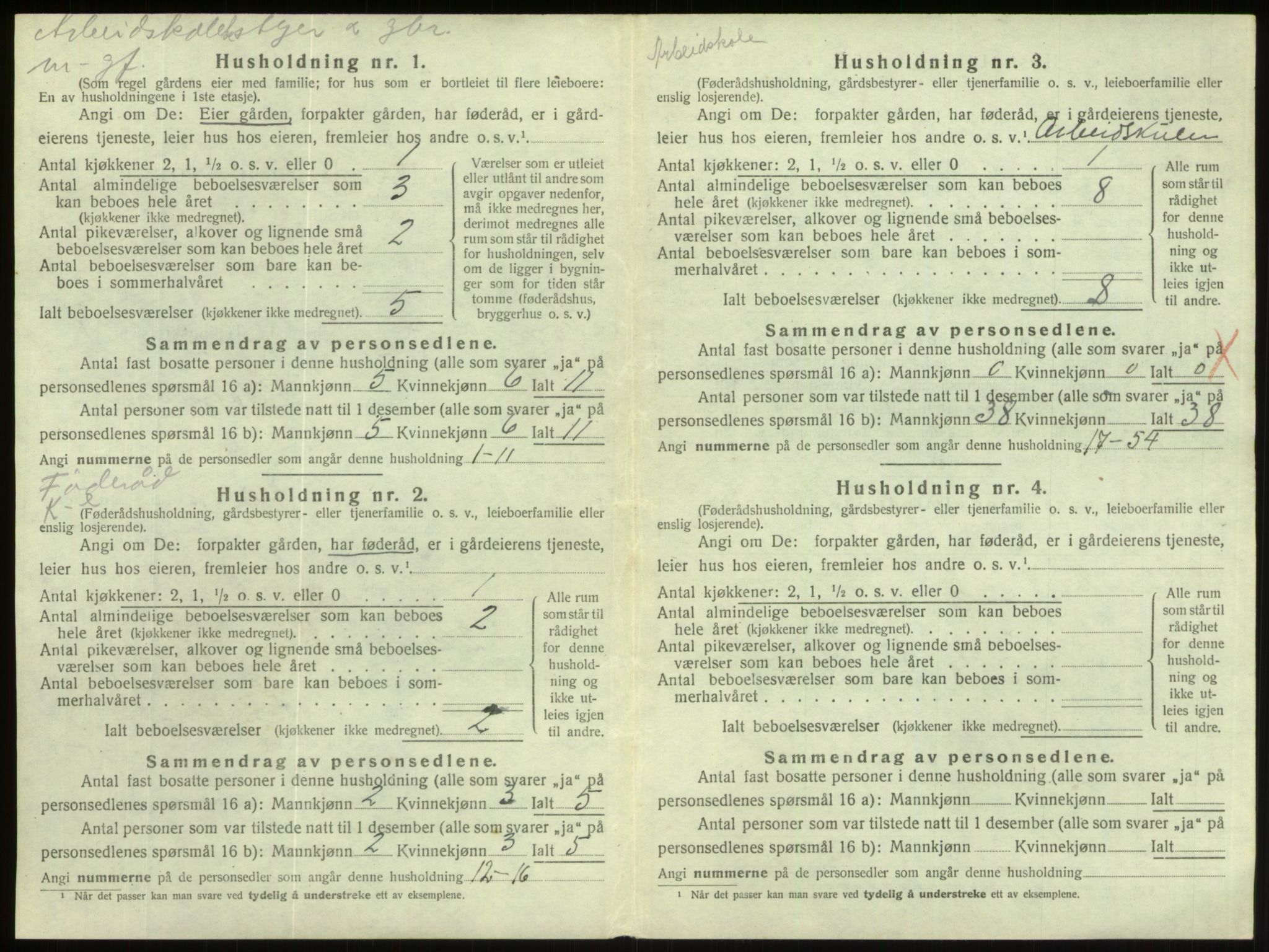 SAB, 1920 census for Hornindal, 1920, p. 490