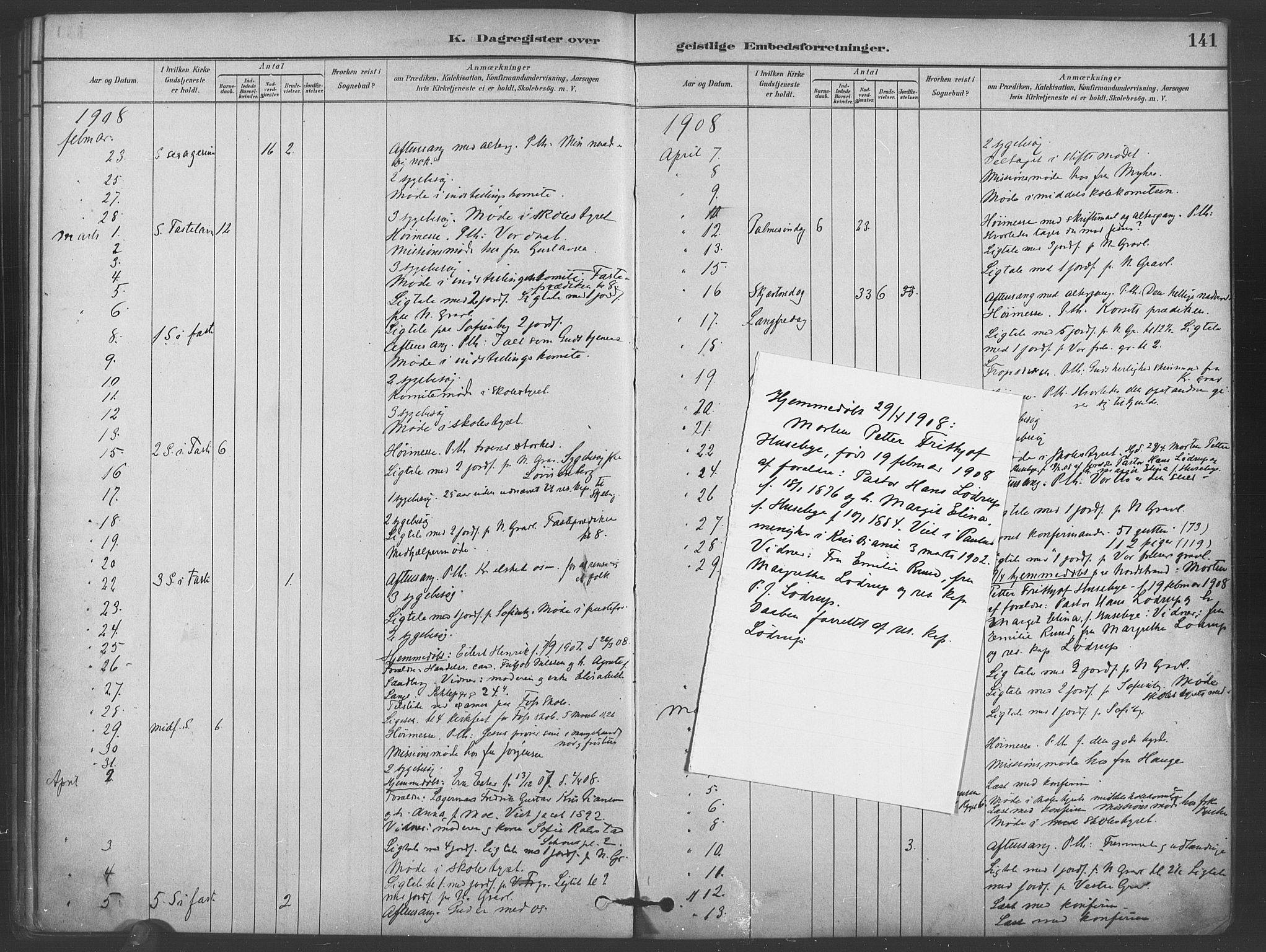 Paulus prestekontor Kirkebøker, AV/SAO-A-10871/I/Ib/L0001: Diary records no. II 1, 1882-1910, p. 141