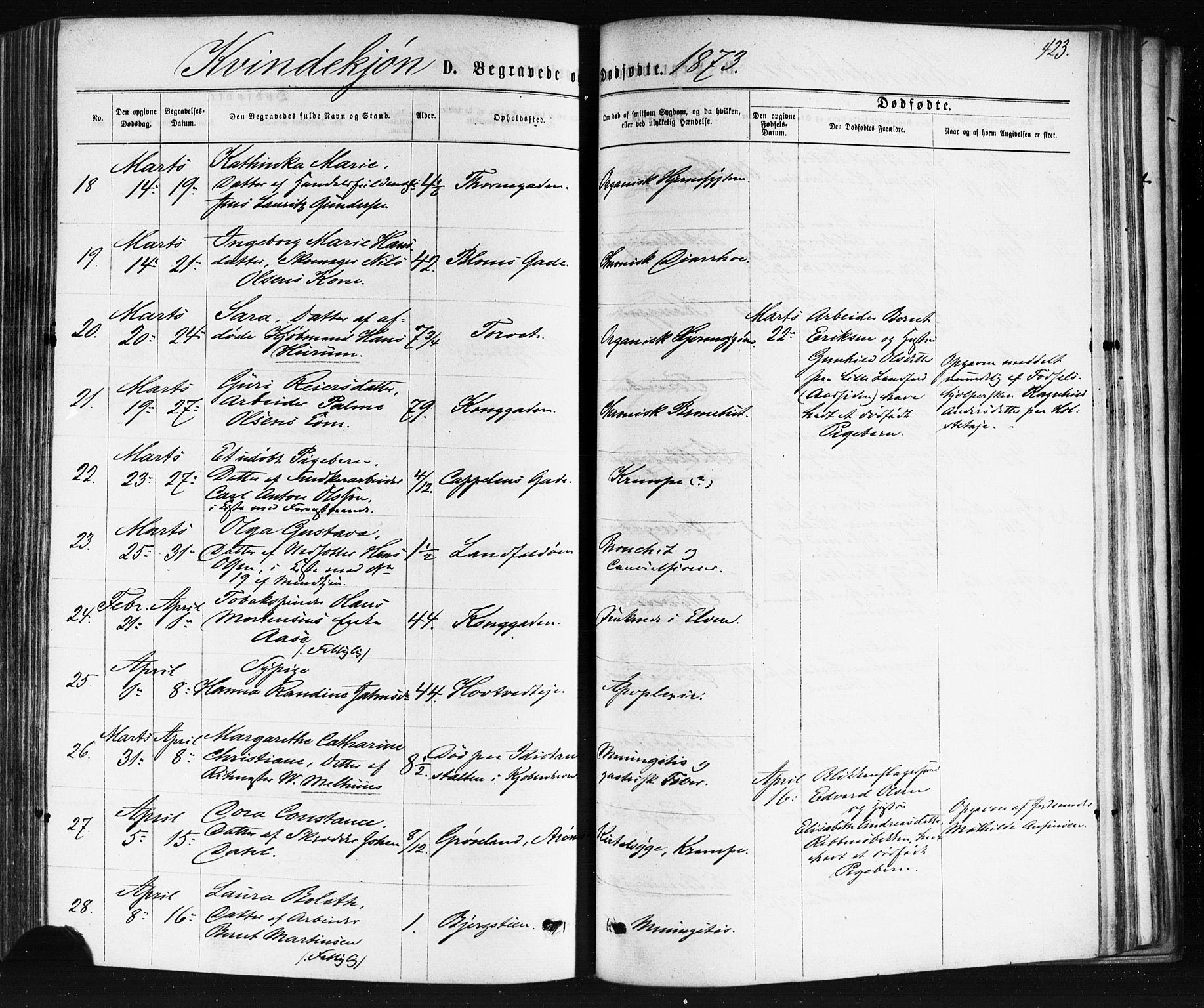 Bragernes kirkebøker, SAKO/A-6/F/Fb/L0004: Parish register (official) no. II 4, 1869-1875, p. 423