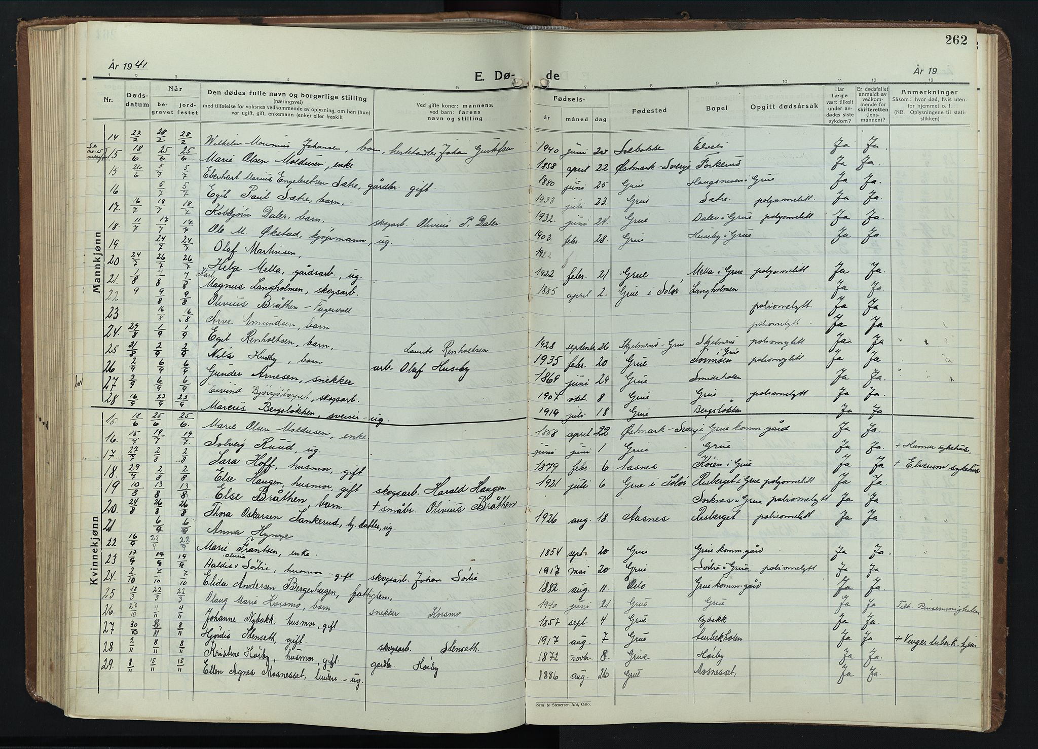 Grue prestekontor, SAH/PREST-036/H/Ha/Hab/L0009: Parish register (copy) no. 9, 1935-1955, p. 262