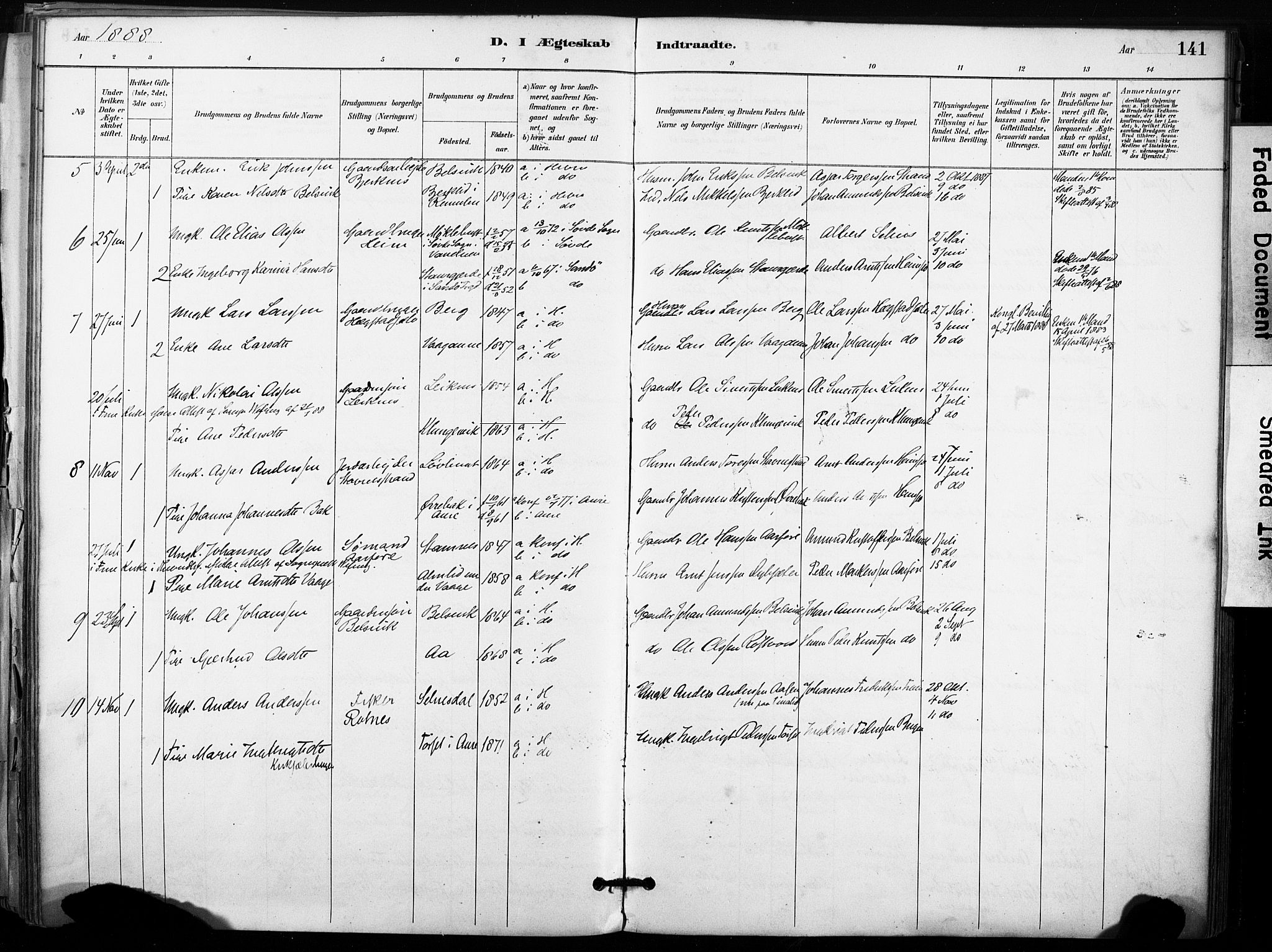 Ministerialprotokoller, klokkerbøker og fødselsregistre - Sør-Trøndelag, AV/SAT-A-1456/633/L0518: Parish register (official) no. 633A01, 1884-1906, p. 141