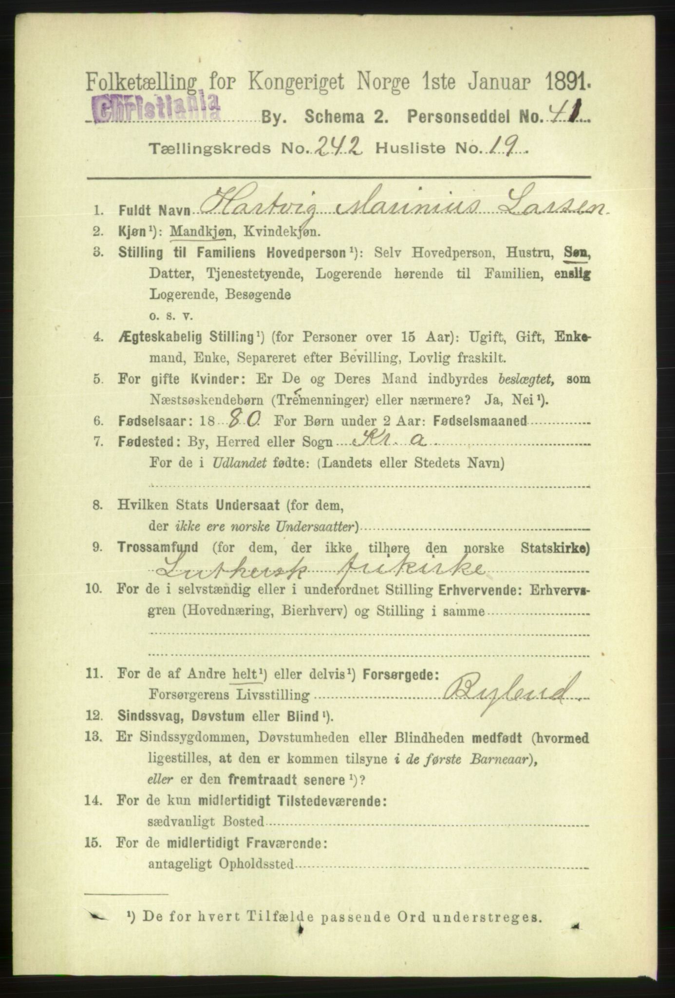 RA, 1891 census for 0301 Kristiania, 1891, p. 147426