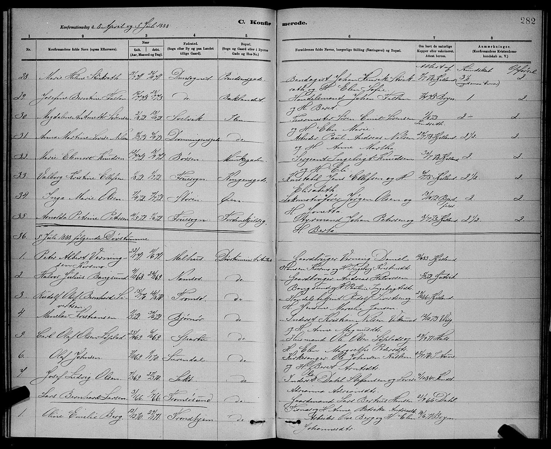 Ministerialprotokoller, klokkerbøker og fødselsregistre - Sør-Trøndelag, AV/SAT-A-1456/601/L0092: Parish register (copy) no. 601C10, 1884-1897, p. 282