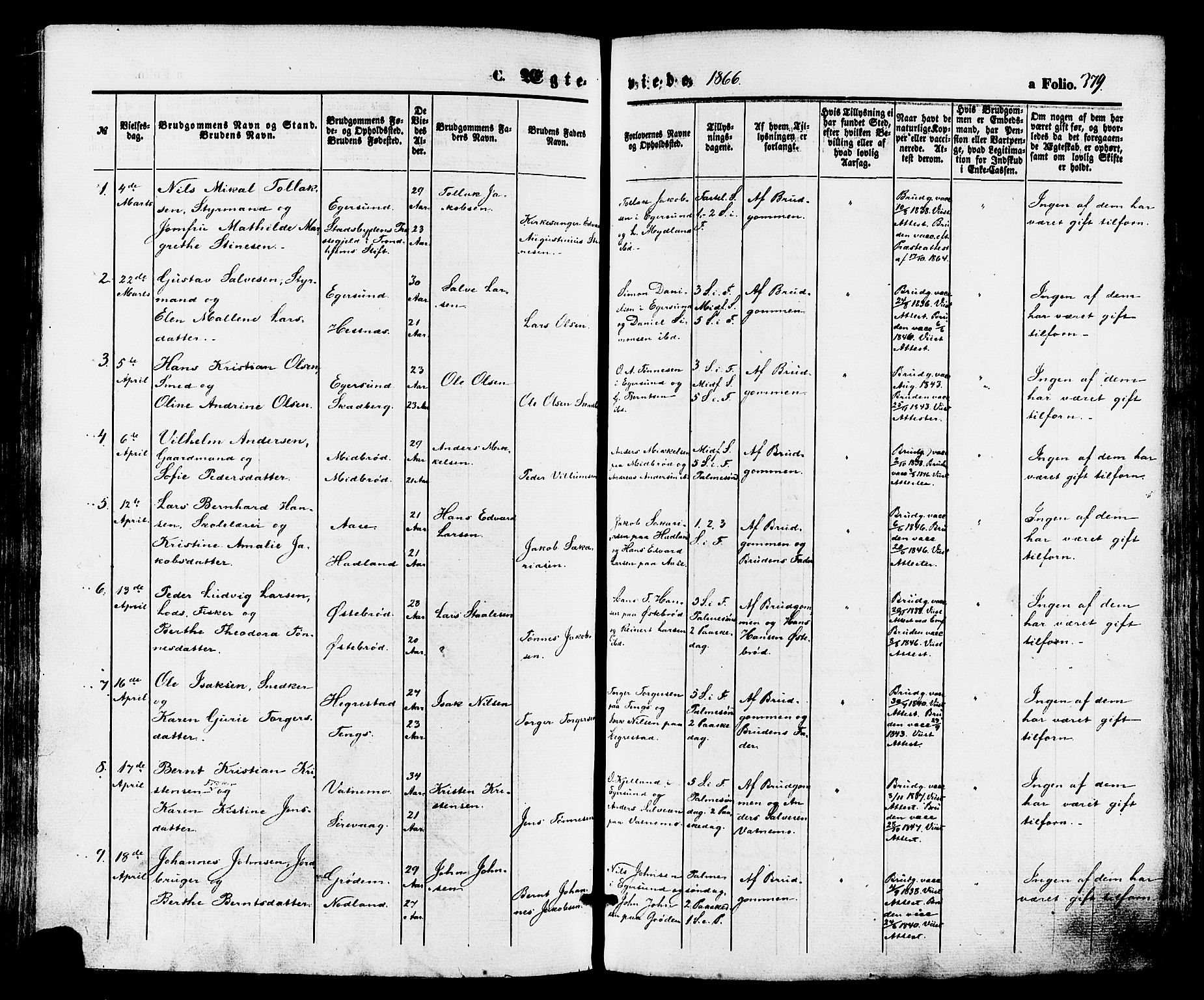 Eigersund sokneprestkontor, SAST/A-101807/S08/L0014: Parish register (official) no. A 13, 1866-1878, p. 379