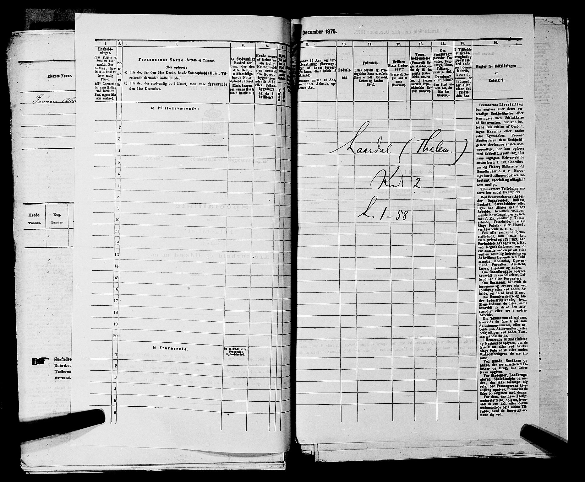 SAKO, 1875 census for 0833P Lårdal, 1875, p. 215