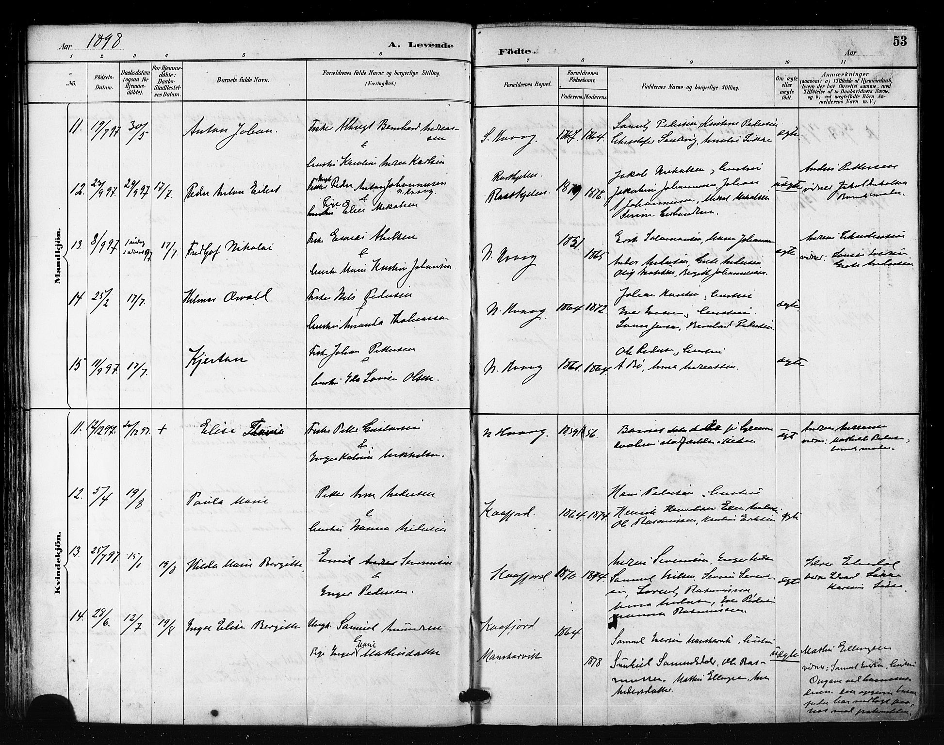 Måsøy sokneprestkontor, AV/SATØ-S-1348/H/Ha/L0007kirke: Parish register (official) no. 7, 1887-1899, p. 53