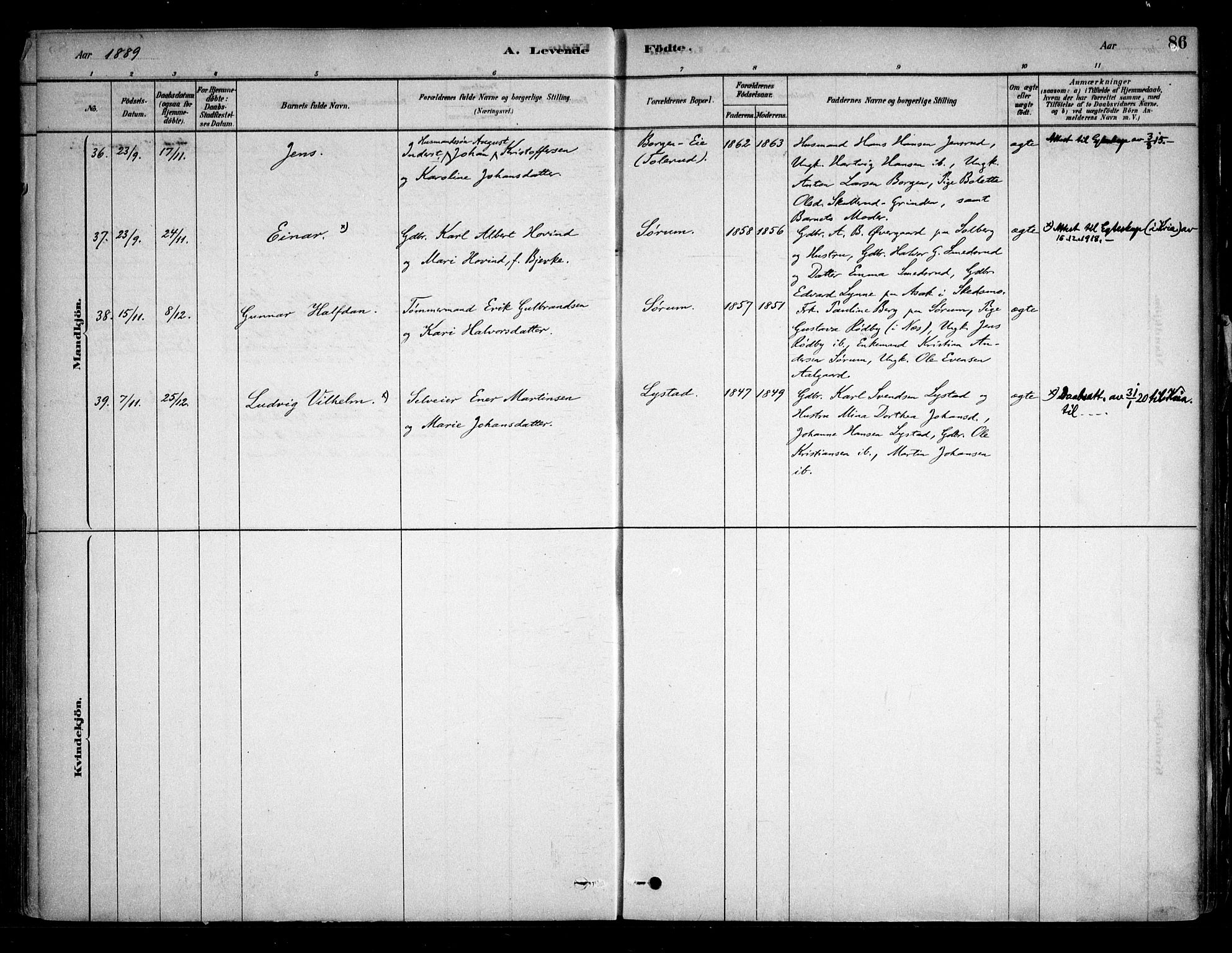 Sørum prestekontor Kirkebøker, AV/SAO-A-10303/F/Fa/L0007: Parish register (official) no. I 7, 1878-1914, p. 86