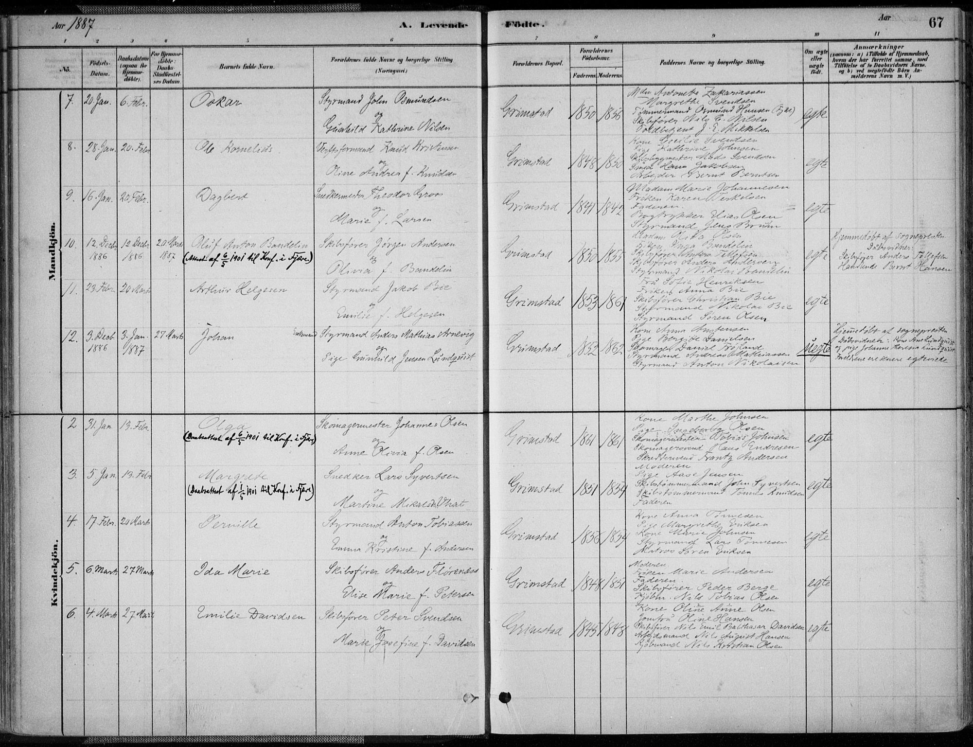 Grimstad sokneprestkontor, AV/SAK-1111-0017/F/Fa/L0003: Parish register (official) no. A 2, 1882-1912, p. 67