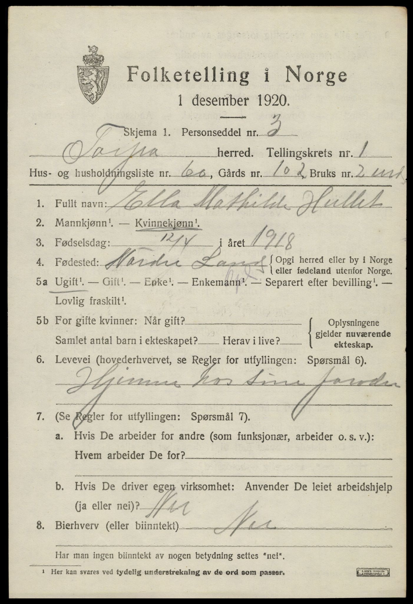 SAH, 1920 census for Torpa, 1920, p. 1655