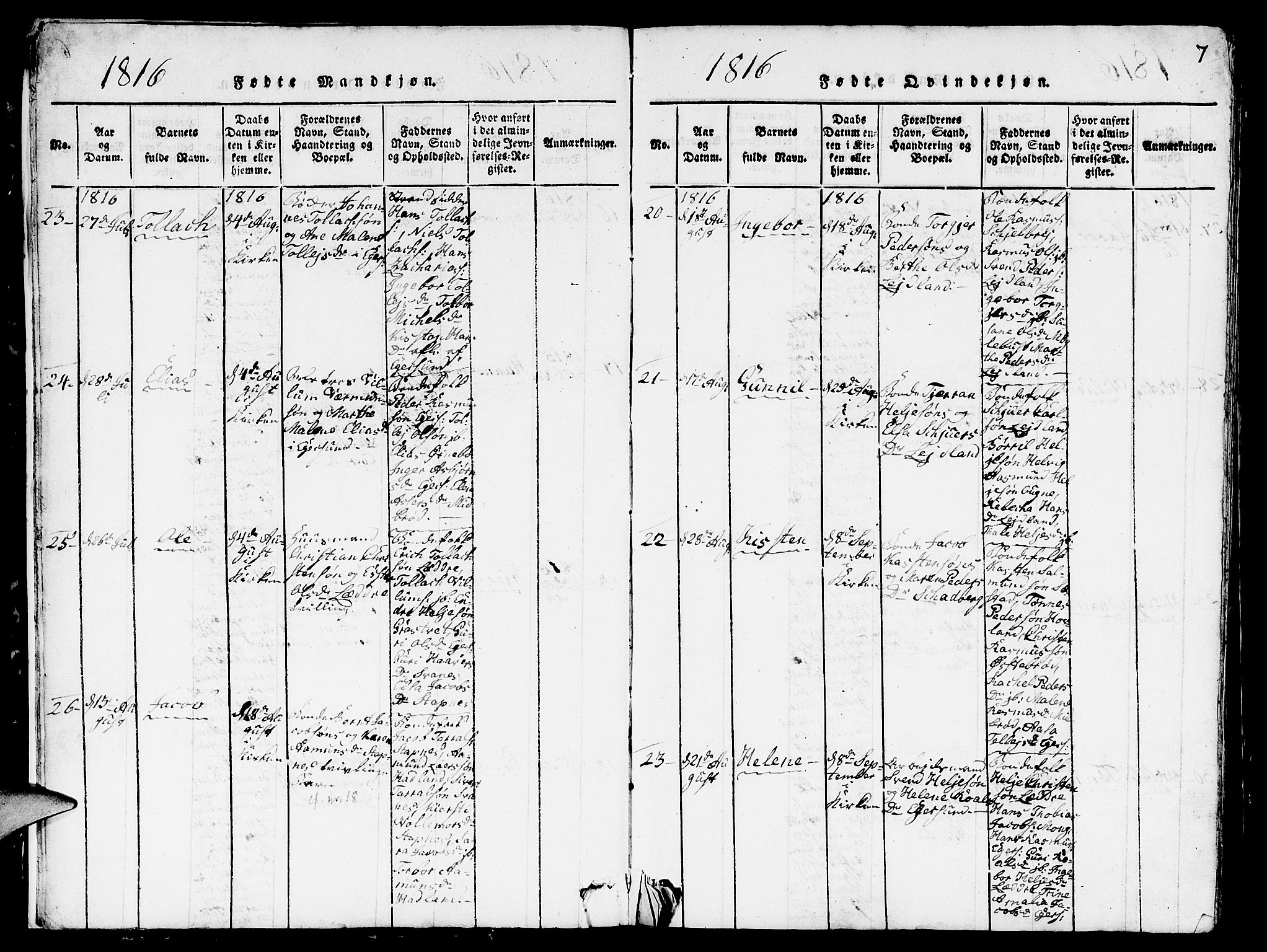 Eigersund sokneprestkontor, SAST/A-101807/S09/L0001: Parish register (copy) no. B 1, 1815-1827, p. 7