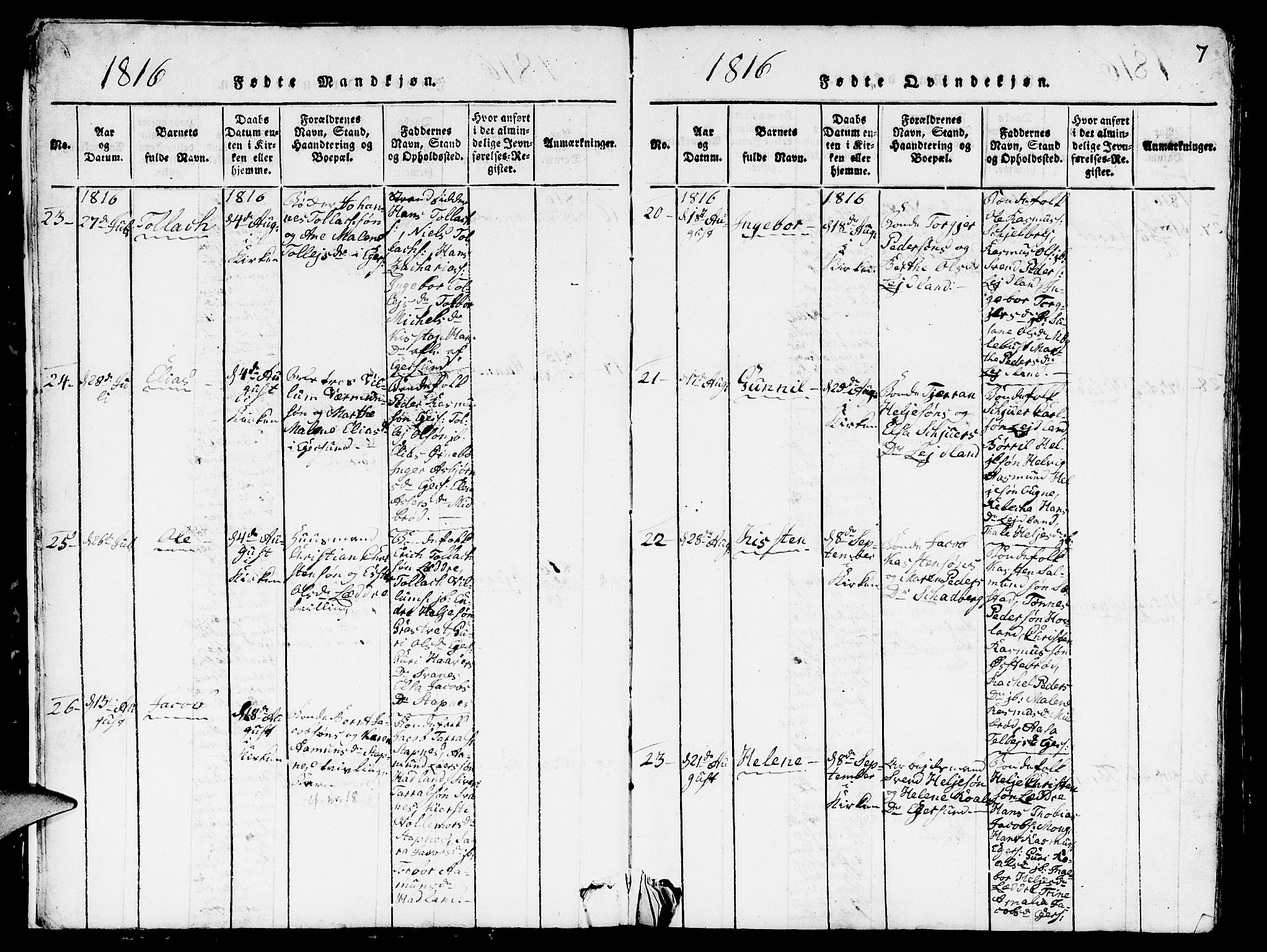 Eigersund sokneprestkontor, AV/SAST-A-101807/001/30/30BB/L0001: Parish register (copy) no. B 1, 1815-1827, p. 7