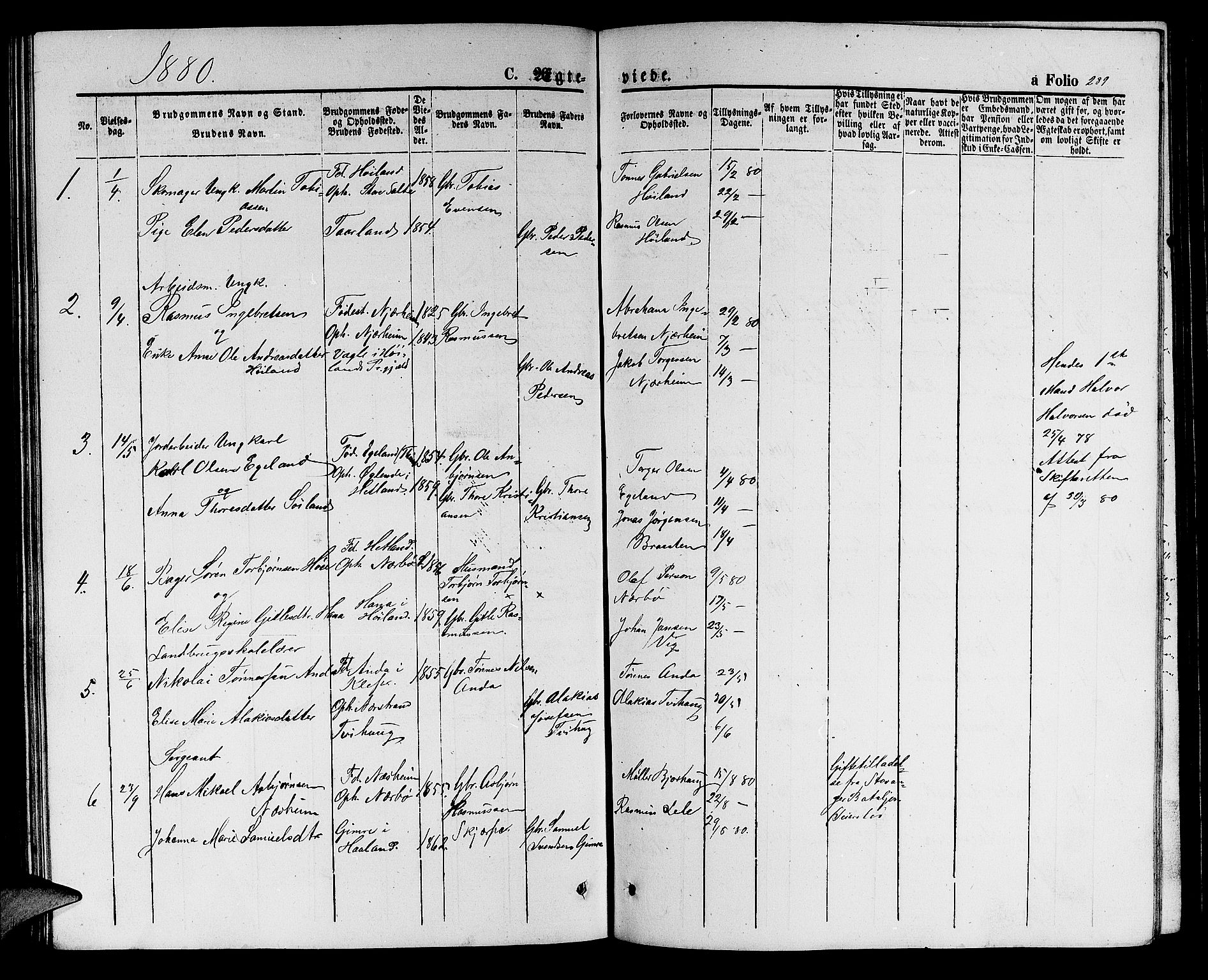 Hå sokneprestkontor, AV/SAST-A-101801/001/30BB/L0001: Parish register (copy) no. B 1, 1854-1883, p. 289