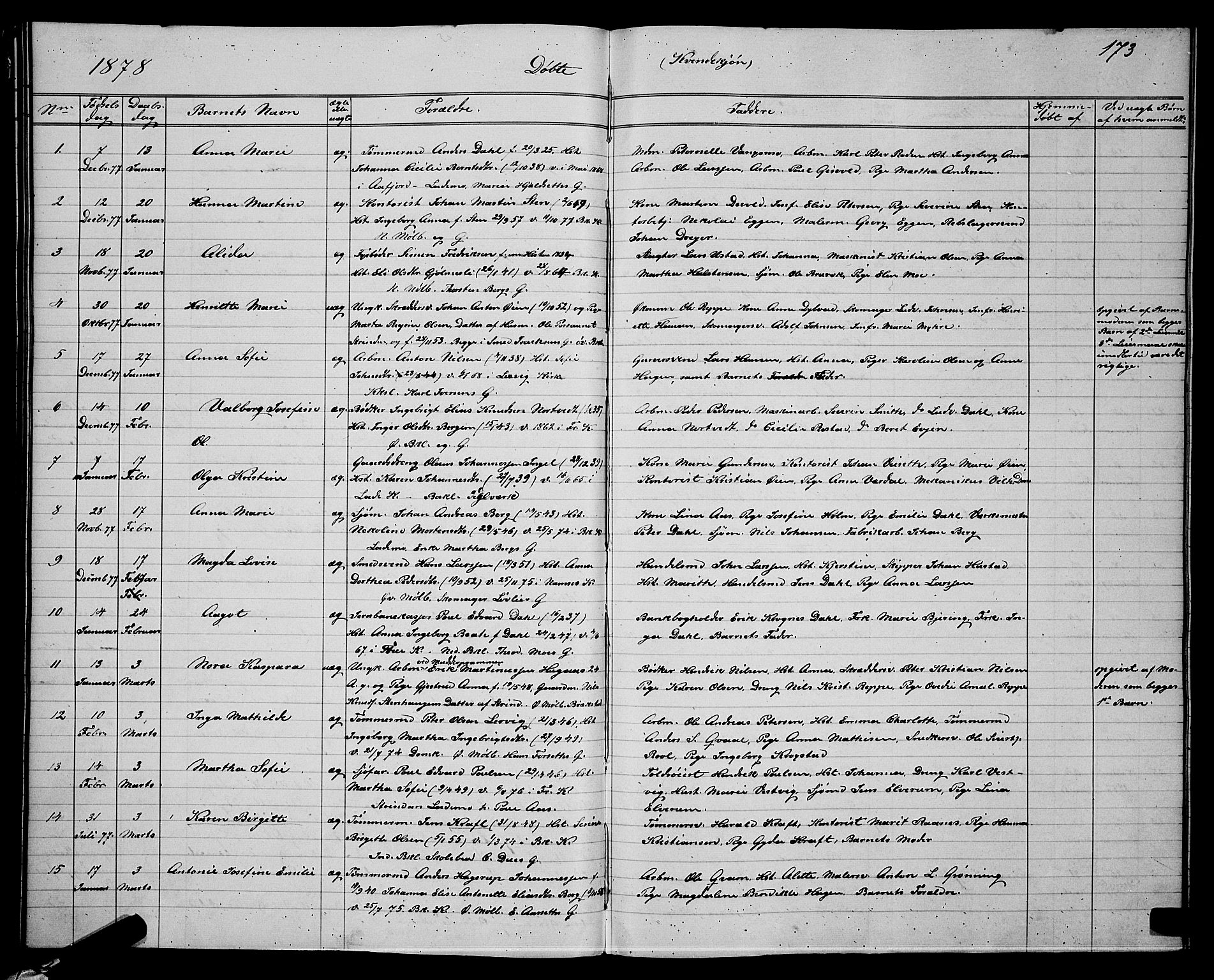 Ministerialprotokoller, klokkerbøker og fødselsregistre - Sør-Trøndelag, SAT/A-1456/604/L0220: Parish register (copy) no. 604C03, 1870-1885, p. 173