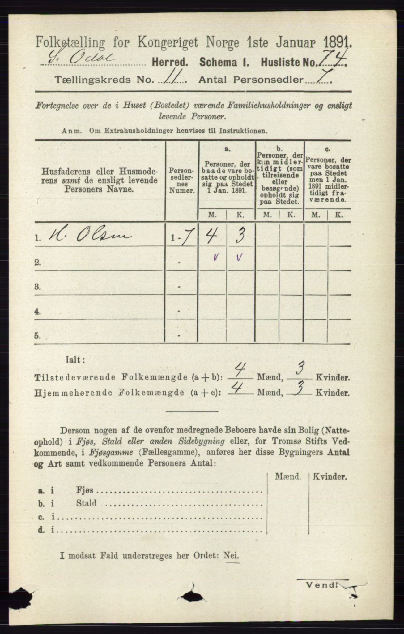 RA, 1891 census for 0419 Sør-Odal, 1891, p. 4900