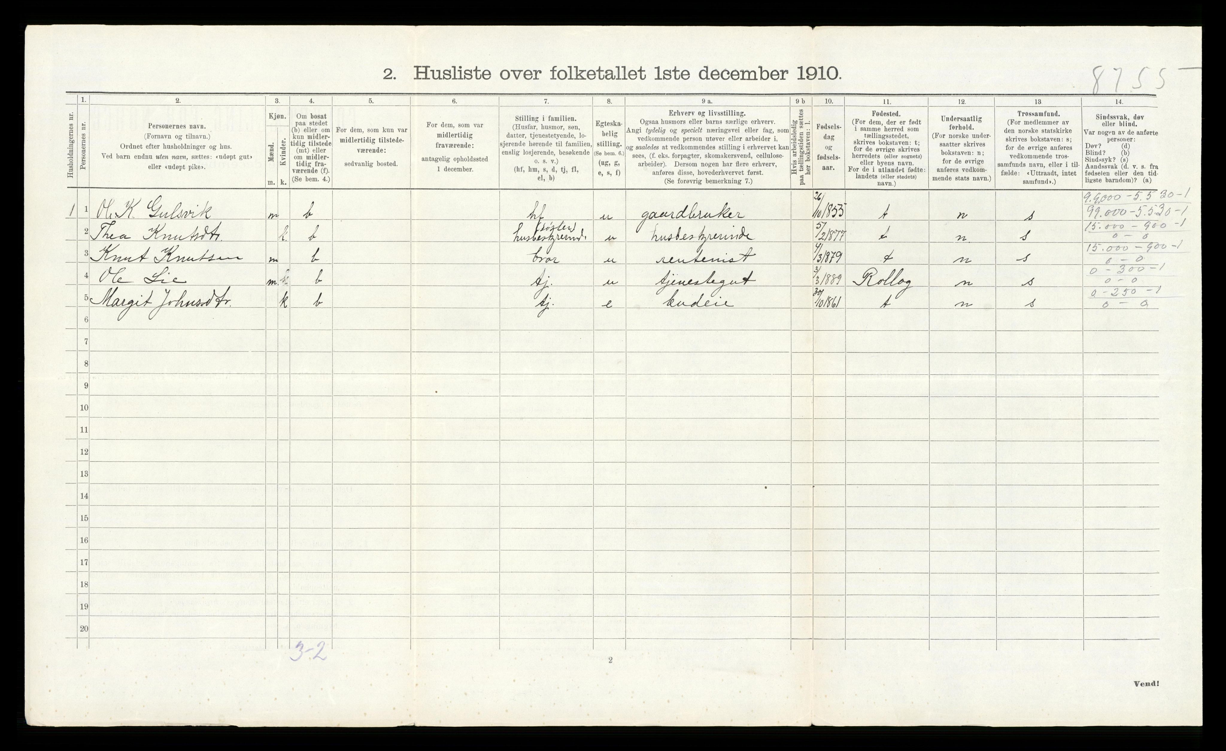 RA, 1910 census for Flå, 1910, p. 125