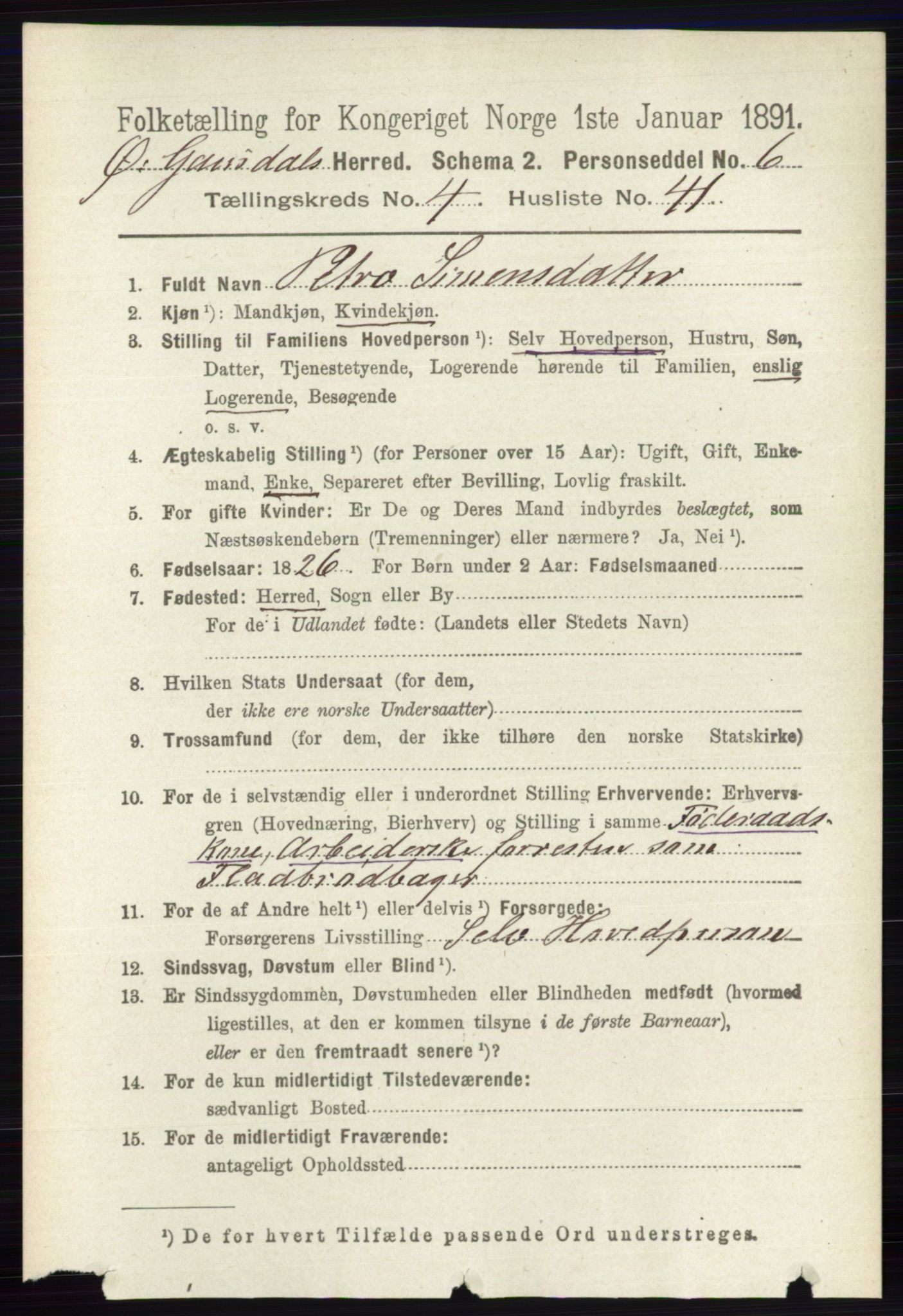 RA, 1891 census for 0522 Østre Gausdal, 1891, p. 2777