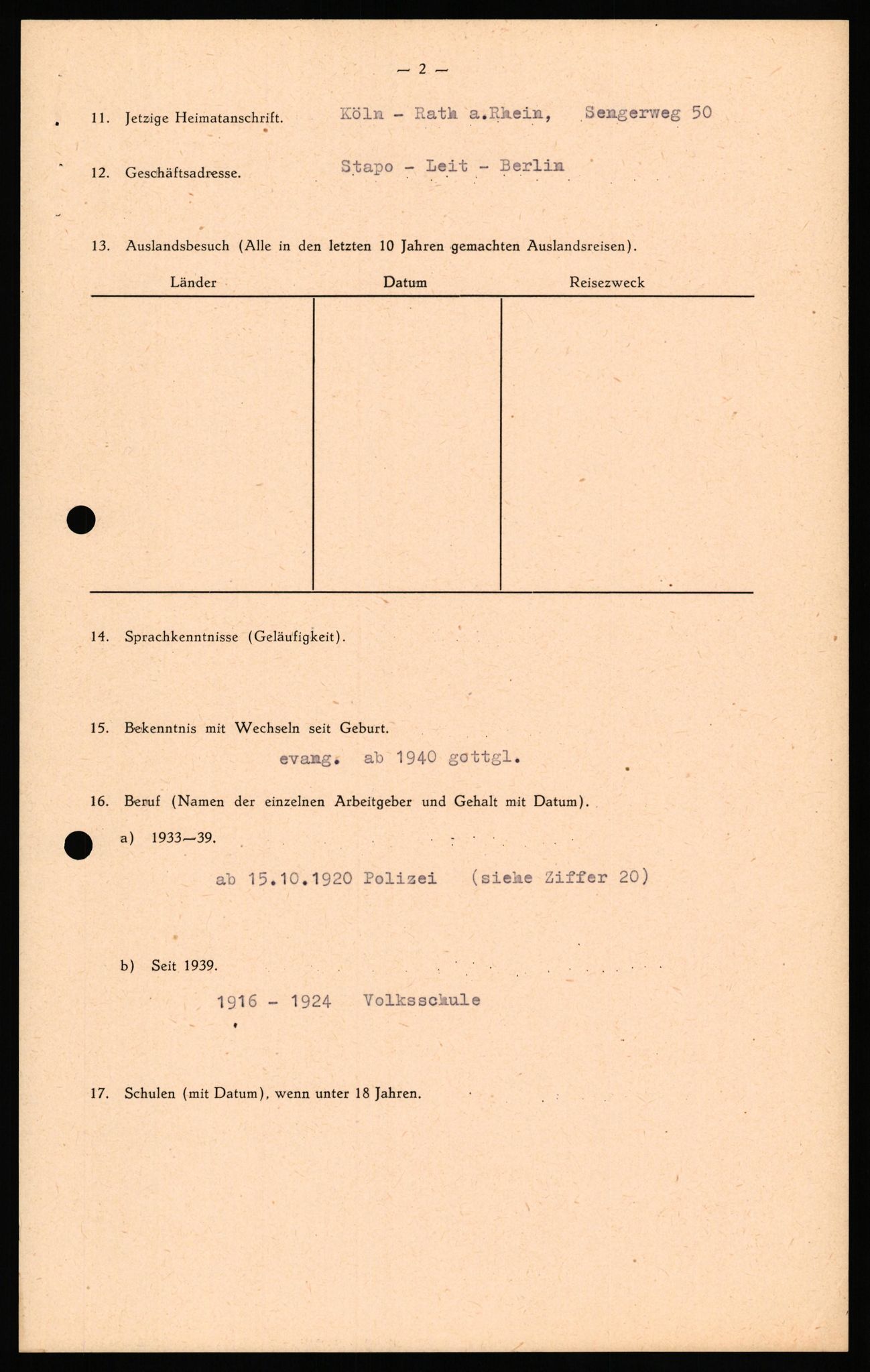 Forsvaret, Forsvarets overkommando II, RA/RAFA-3915/D/Db/L0035: CI Questionaires. Tyske okkupasjonsstyrker i Norge. Tyskere., 1945-1946, p. 411