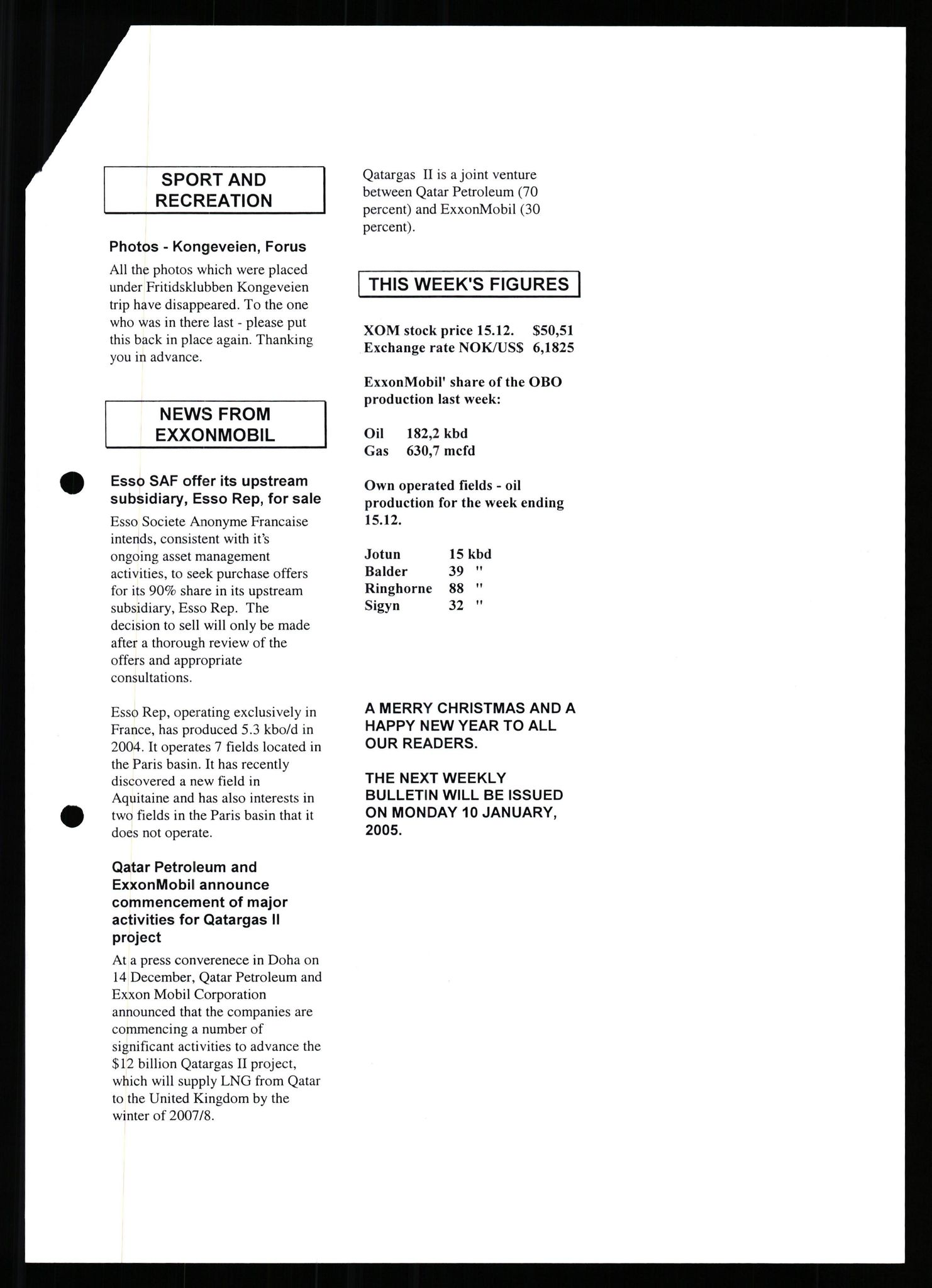 Pa 0982 - Esso Norge A/S, AV/SAST-A-100448/X/Xd/L0006: Ukenytt, 2002-2006