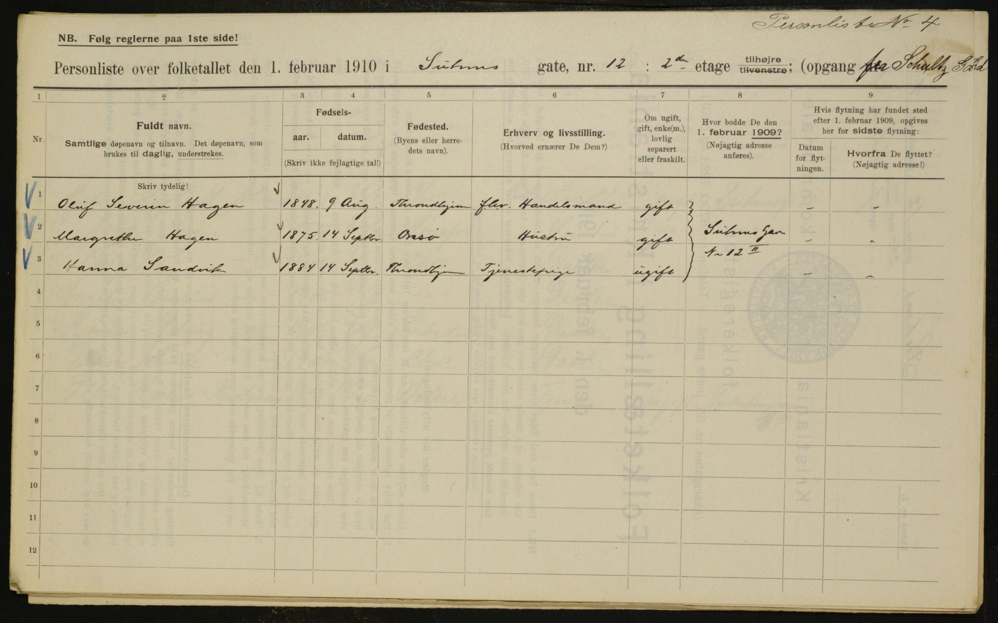 OBA, Municipal Census 1910 for Kristiania, 1910, p. 99269