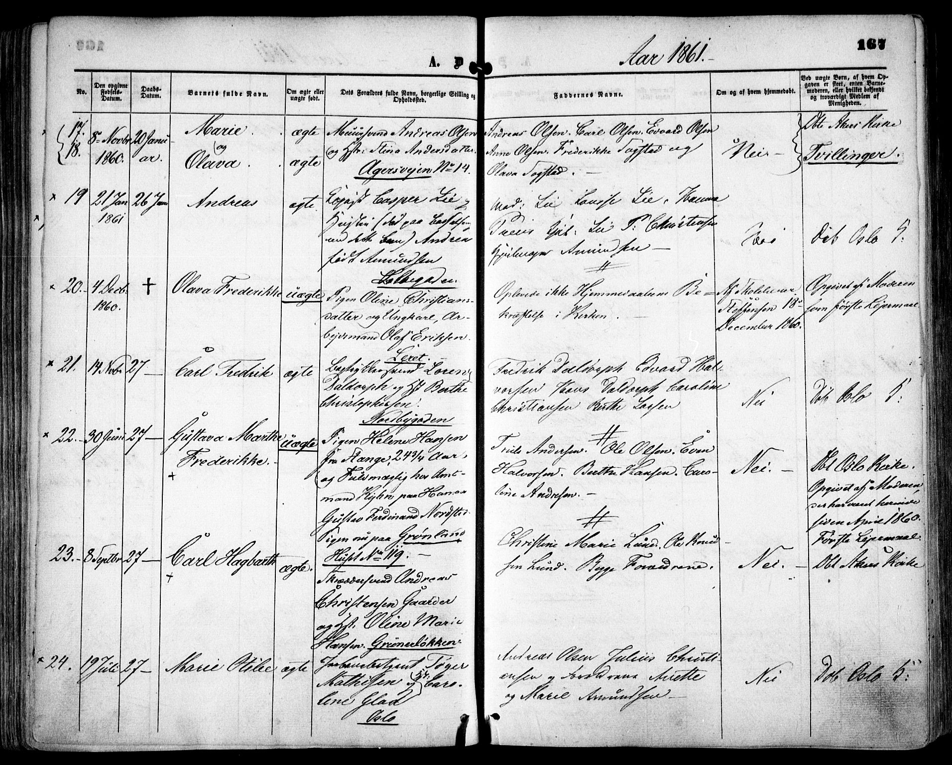 Grønland prestekontor Kirkebøker, AV/SAO-A-10848/F/Fa/L0001: Parish register (official) no. 1, 1859-1861, p. 167