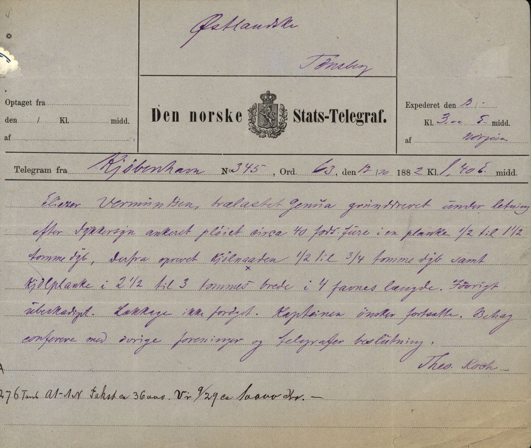 Pa 63 - Østlandske skibsassuranceforening, VEMU/A-1079/G/Ga/L0015/0004: Havaridokumenter / Minerva, Kong Carl, John Bertram, Eliezer, 1882, p. 54