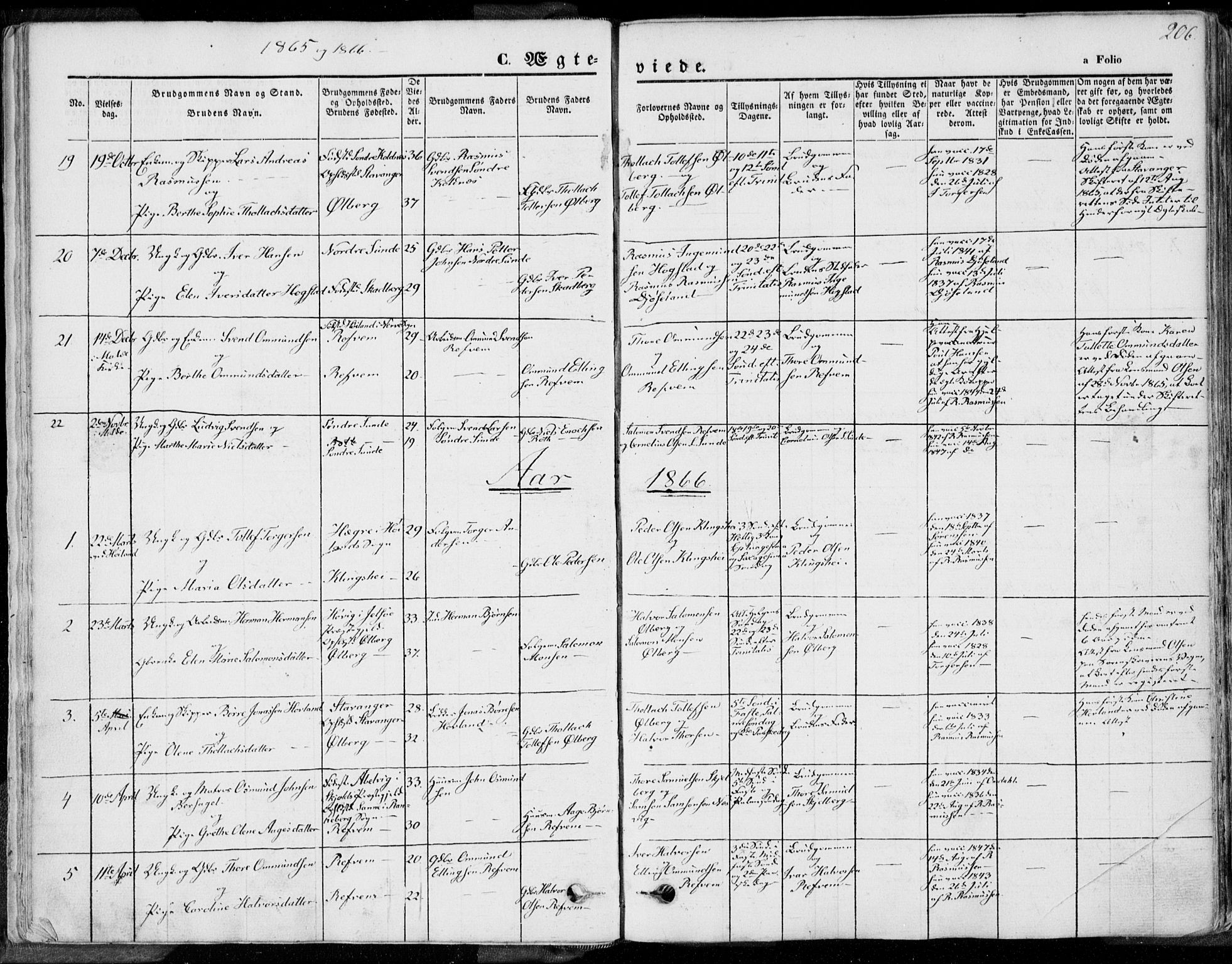 Håland sokneprestkontor, SAST/A-101802/001/30BA/L0008: Parish register (official) no. A 7.2, 1854-1870, p. 206