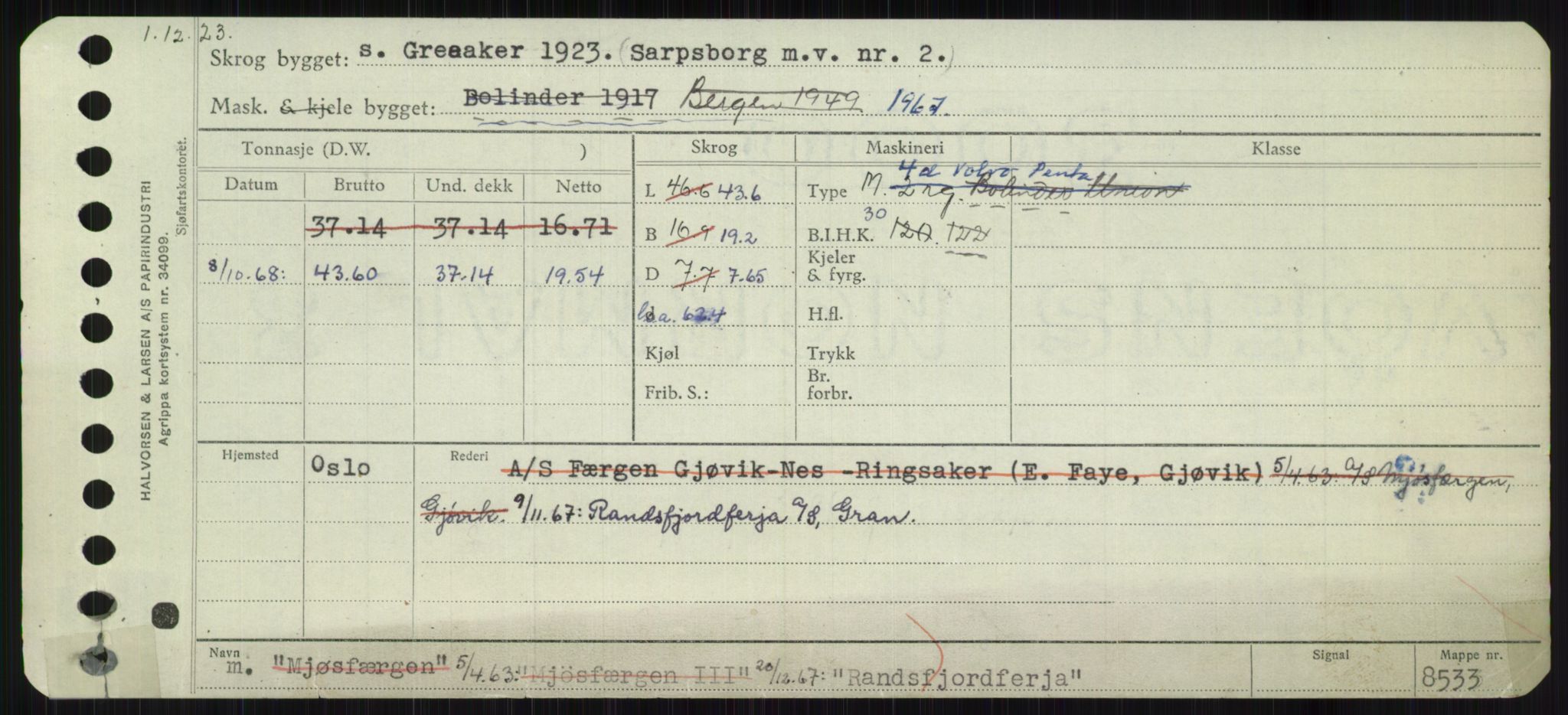 Sjøfartsdirektoratet med forløpere, Skipsmålingen, RA/S-1627/H/Ha/L0004/0002: Fartøy, Mas-R / Fartøy, Odin-R, p. 531