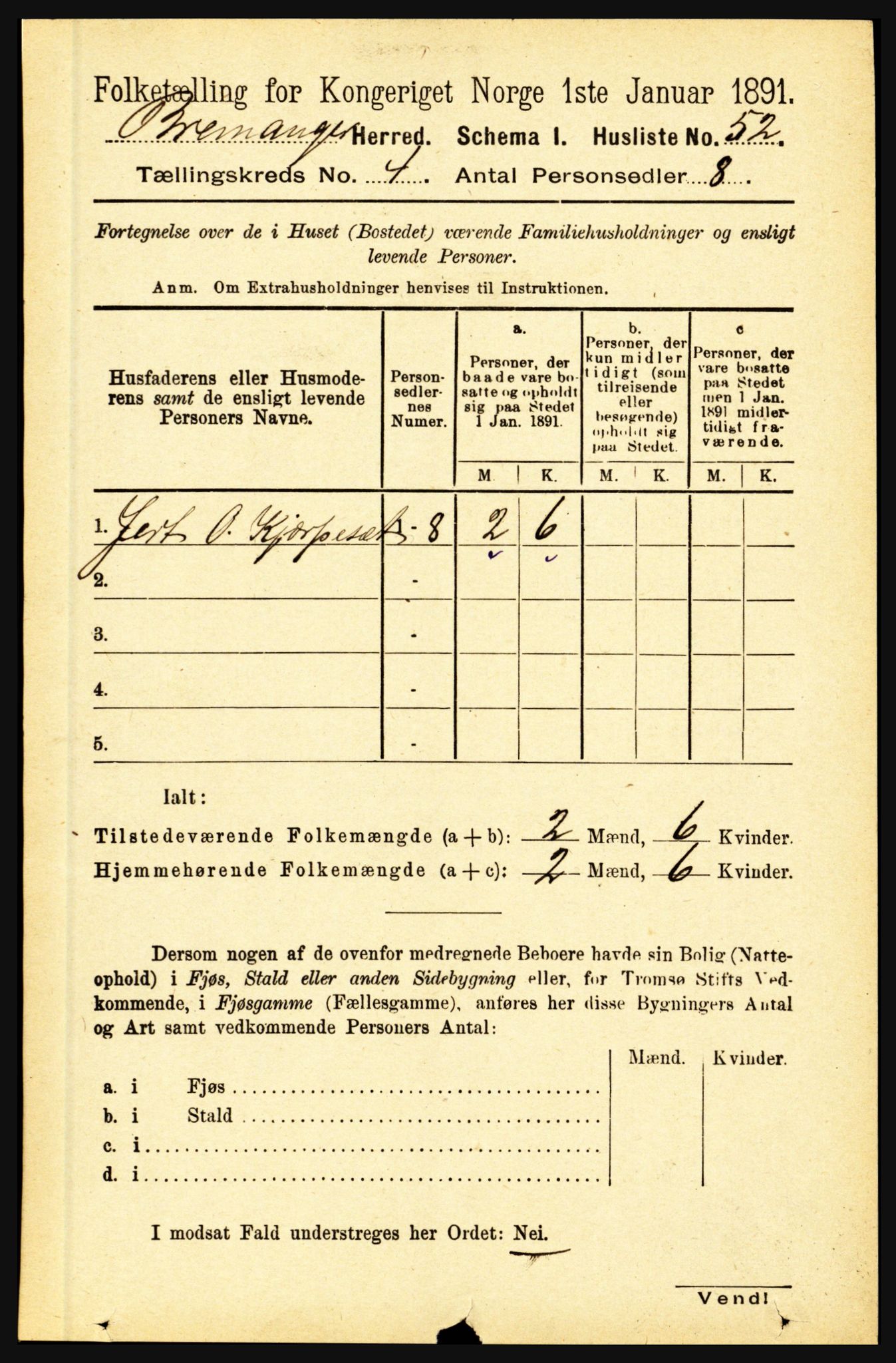 RA, 1891 census for 1438 Bremanger, 1891, p. 1498