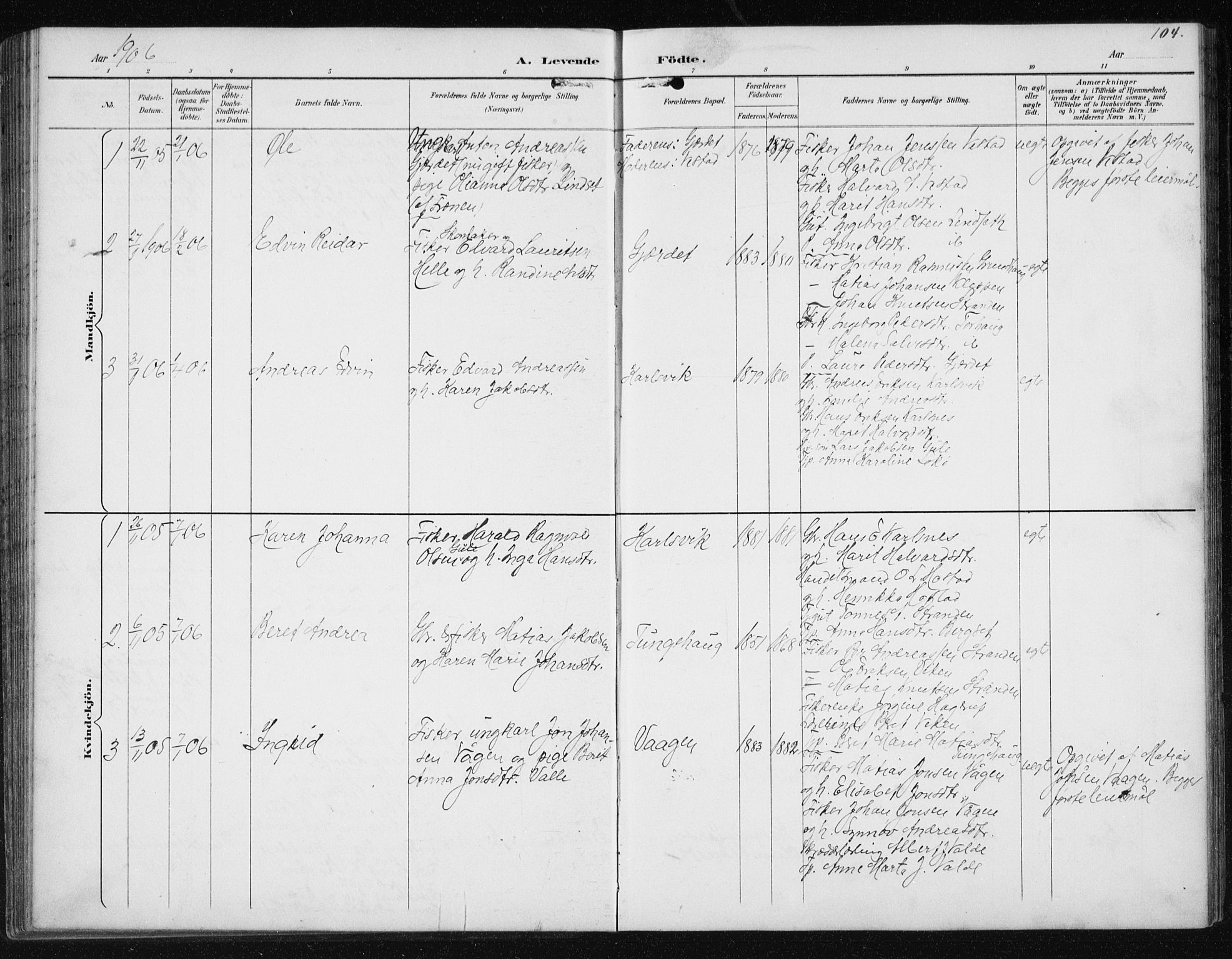 Ministerialprotokoller, klokkerbøker og fødselsregistre - Møre og Romsdal, AV/SAT-A-1454/566/L0773: Parish register (copy) no. 566C02, 1892-1909, p. 104