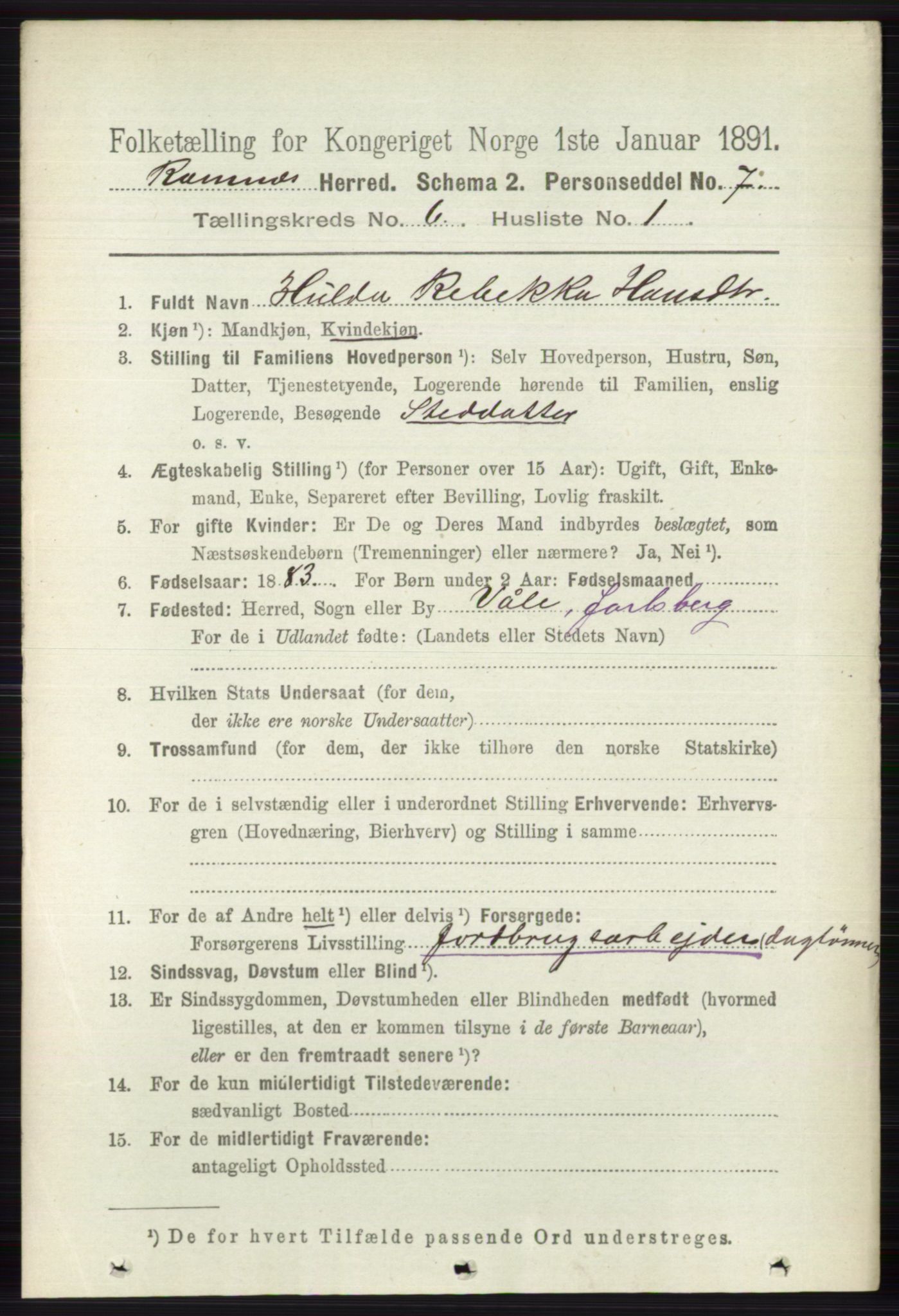 RA, 1891 census for 0718 Ramnes, 1891, p. 3326