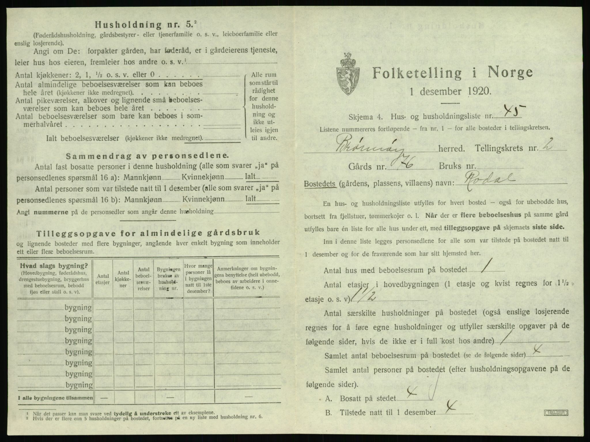 SAT, 1920 census for Brønnøy, 1920, p. 220