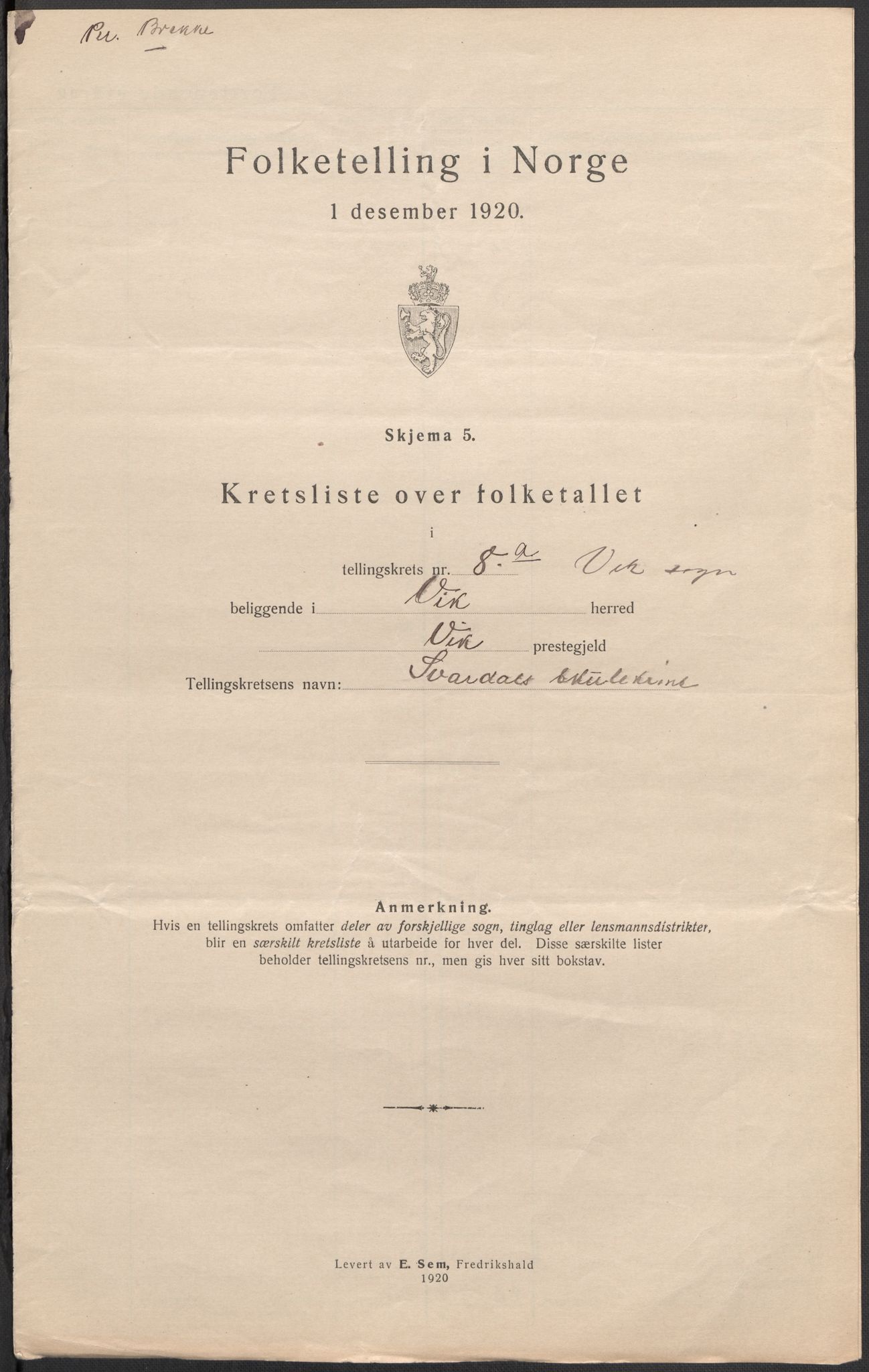 SAB, 1920 census for Vik, 1920, p. 27