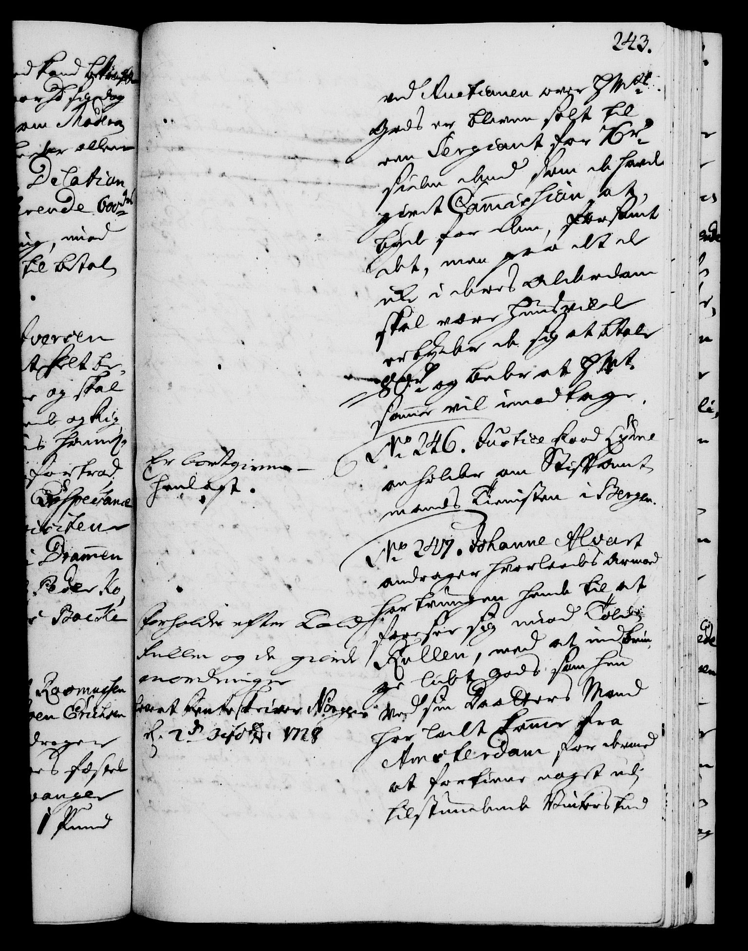 Rentekammeret, Kammerkanselliet, AV/RA-EA-3111/G/Gh/Gha/L0010: Norsk ekstraktmemorialprotokoll (merket RK 53.55), 1728, p. 243