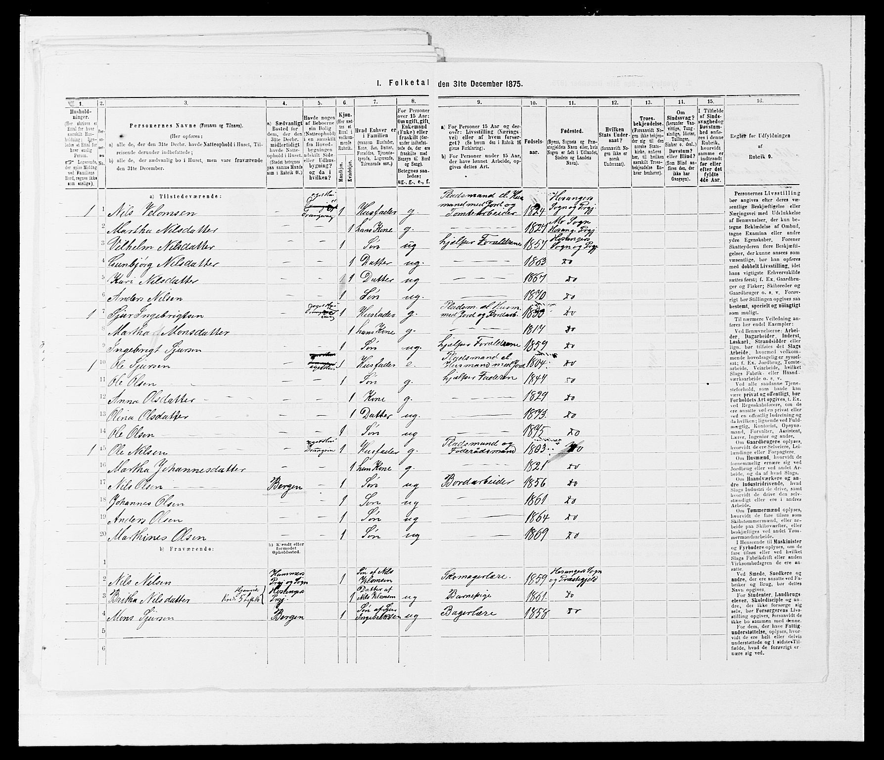 SAB, 1875 census for 1253P Hosanger, 1875, p. 420