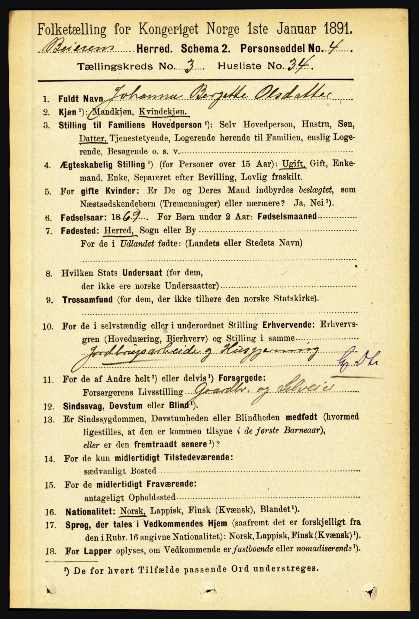 RA, 1891 census for 1839 Beiarn, 1891, p. 1213