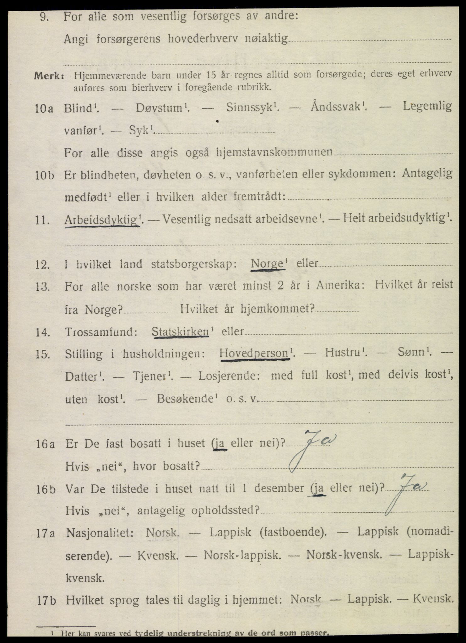 SAT, 1920 census for Nesna, 1920, p. 4022