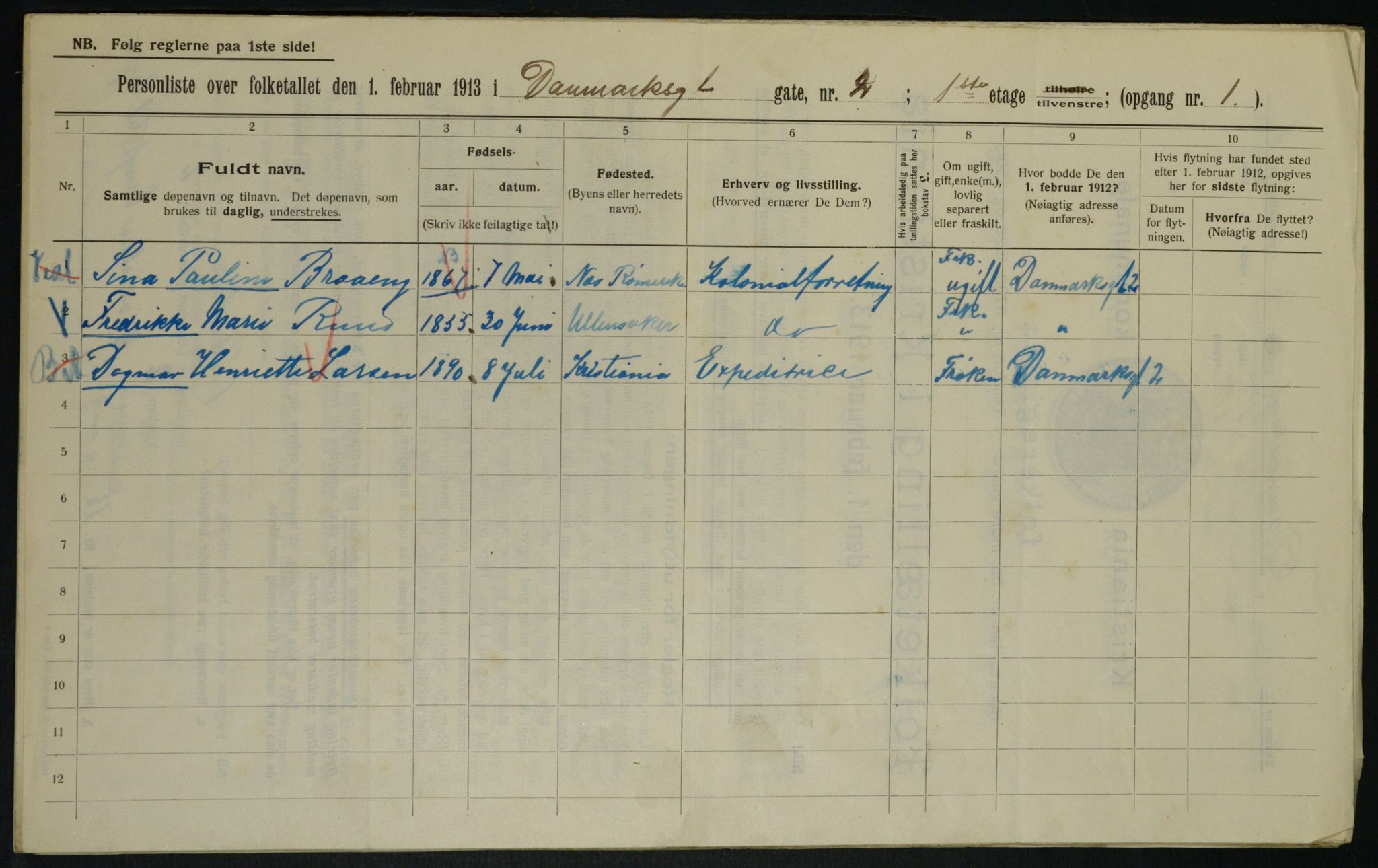 OBA, Municipal Census 1913 for Kristiania, 1913, p. 14609