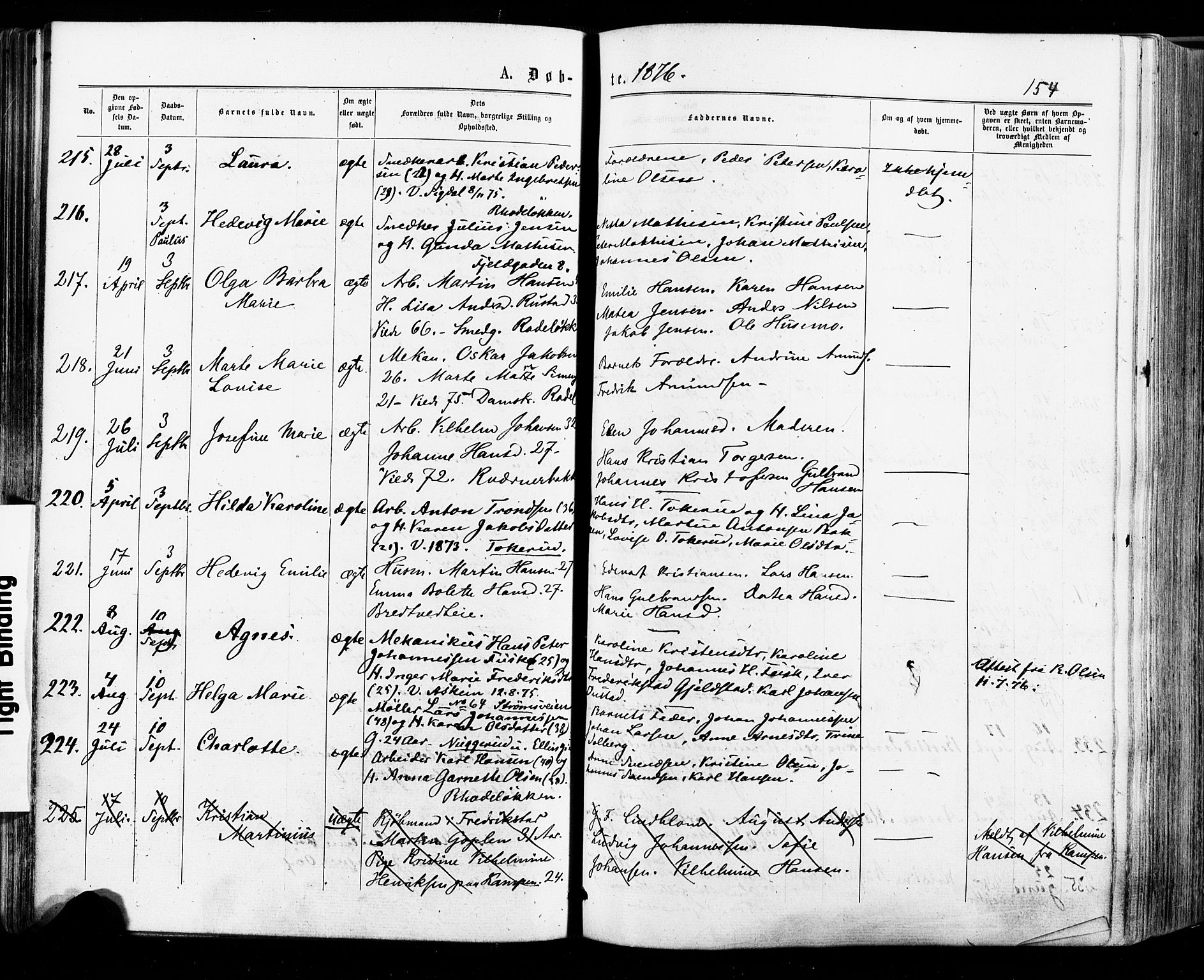 Østre Aker prestekontor Kirkebøker, AV/SAO-A-10840/F/Fa/L0004: Parish register (official) no. I 4, 1876-1889, p. 154