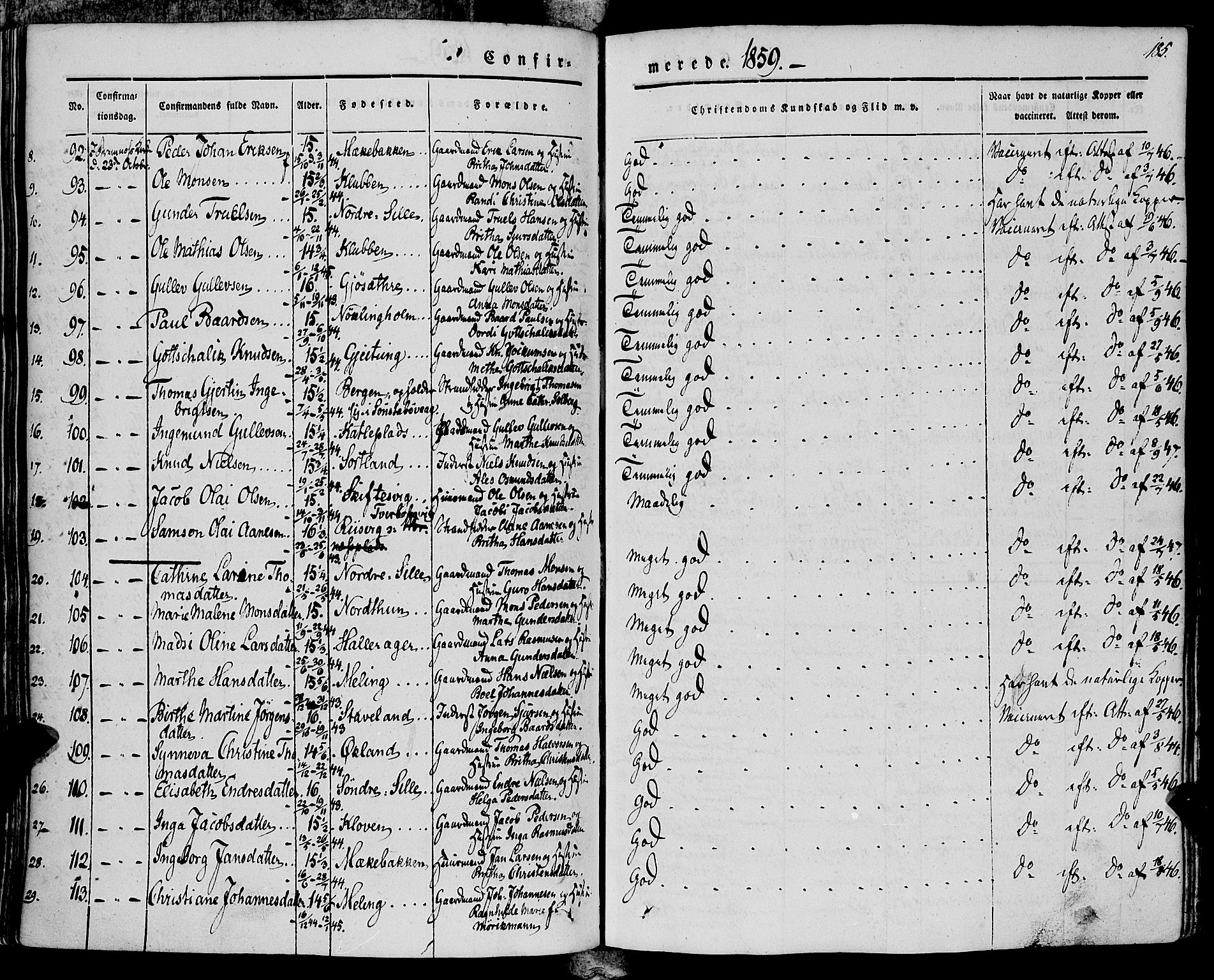 Finnås sokneprestembete, AV/SAB-A-99925/H/Ha/Haa/Haaa/L0007: Parish register (official) no. A 7, 1850-1862, p. 185