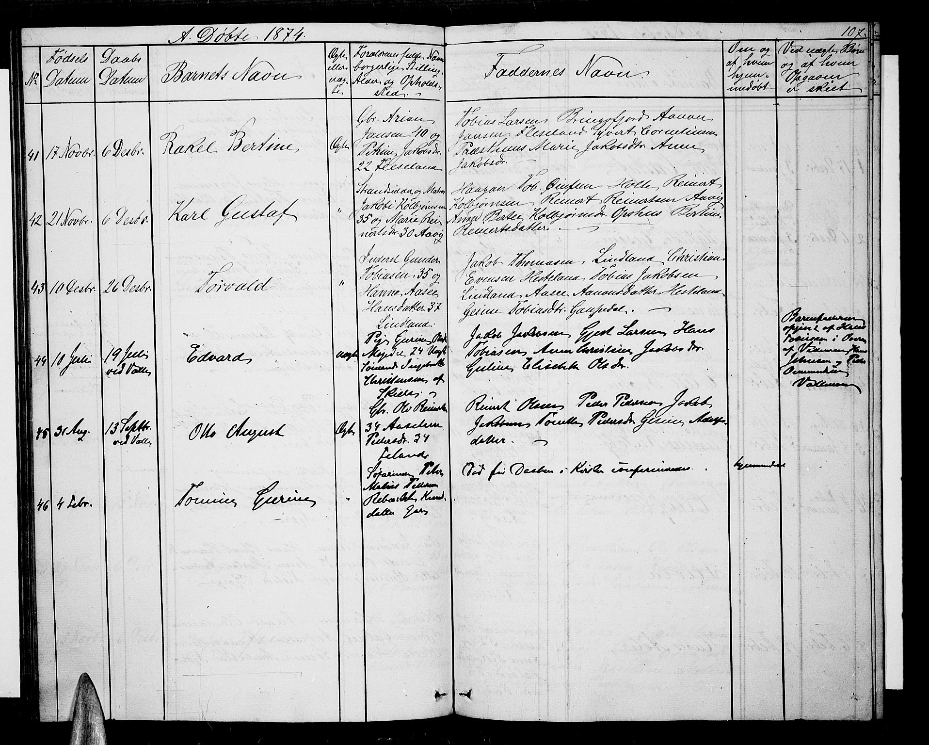 Sør-Audnedal sokneprestkontor, AV/SAK-1111-0039/F/Fb/Fba/L0002: Parish register (copy) no. B 2, 1853-1878, p. 107